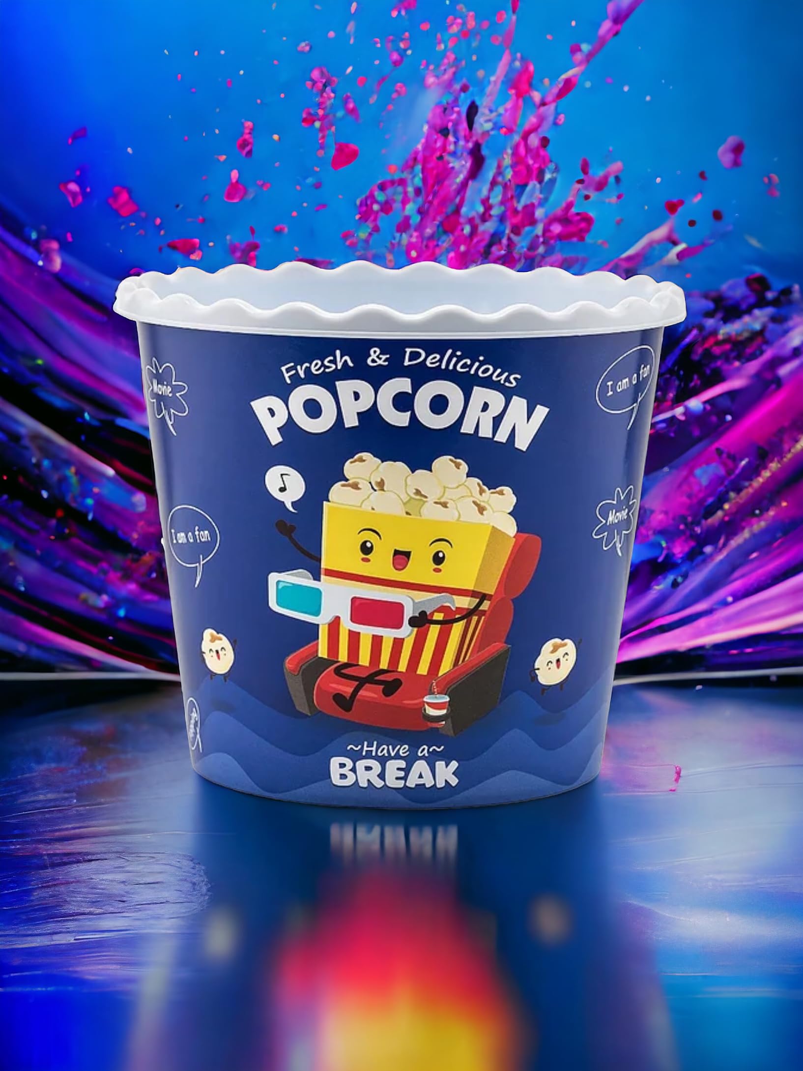 Caja de palomitas de maíz de plástico reutilizable de estilo moderno, para palomitas de maíz, juego de cuencos de palomitas de maíz para la noche de cine – libre de BPA – azul, paquete de 4 – 70 onzas