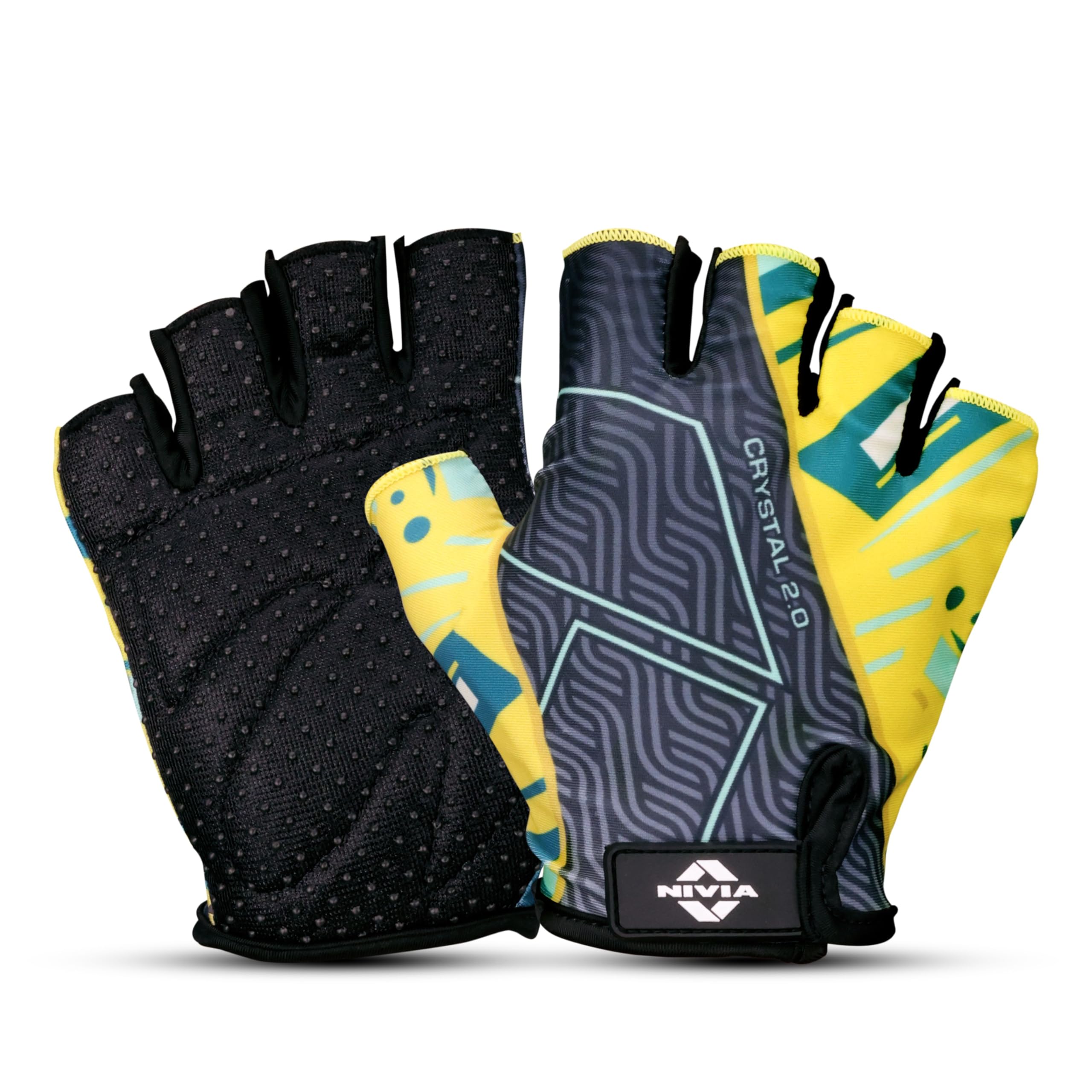 Nivia Crystal 2.0 Gym Gloves for Men & Women, Padded Palm Support, Breathable Mesh, Wrist Strap for Secure Fit, Ideal for Weightlifting, Cycling, Crossfit & Fitness Training (Yellow) S