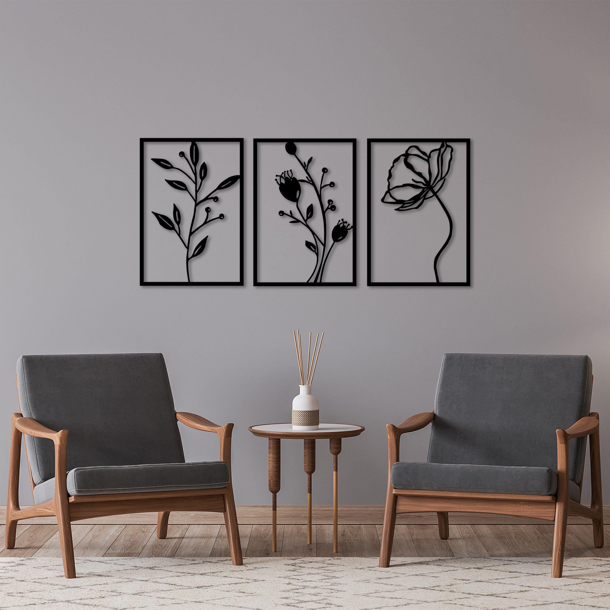 Stylish Black Decorative Metal Wall Accessory (3 Pieces), 49 x 70 cm, 100% Metal, 1.5 mm Thickness, Perfect for Modern Home Decor & Art Display