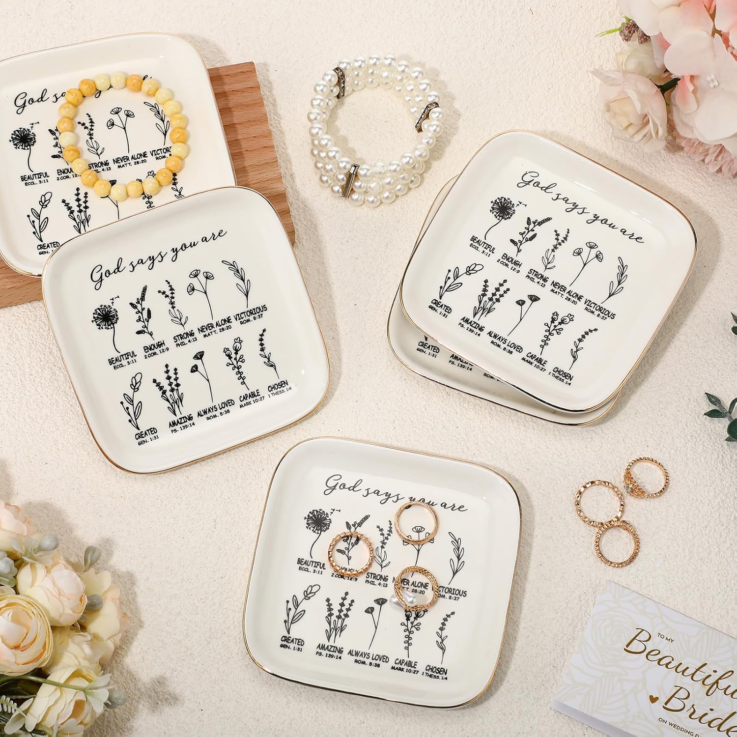 Landical 5 Pcs Christian Gifts for Women Spiritual Jewelry Bible Verse Religious Trinket Dishes for Teen Girls