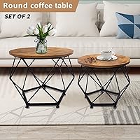 Vista 6 de Mesa auxiliar pequeña, juego de 2 mesas auxiliares redondas con mesa de madera y marco de metal, mesa auxiliar moderna, mesas auxiliares para sala
