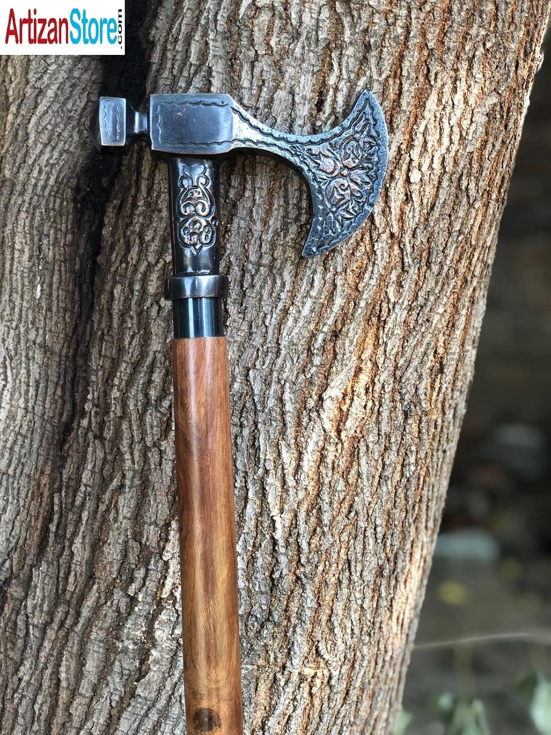 ARTIZANSTORE Antique Viking Walking Stick | Handcrafted Wooden Cane with Solid Brass Handle | 37 Inch Unique Design | Ideal Gift for Men and Women | Fashion Accessory