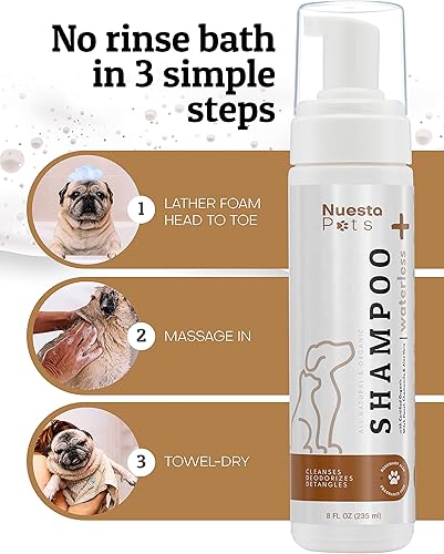Miniatura 6 de Pets - Champú para mascotas sin agua, sin enjuague, calmante, hipoalergénico, suave, limpiador espumoso sin estrés que ahorra tiempo (3 botellas de