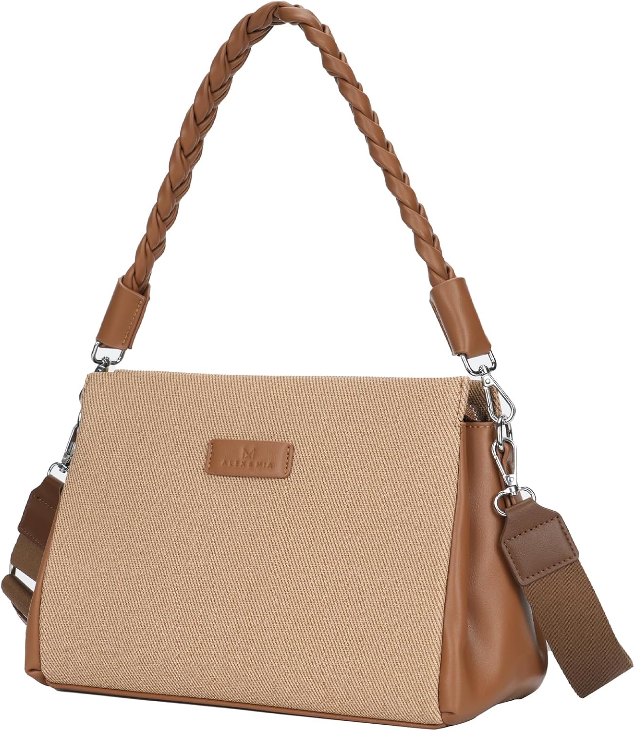 ALEX&MIA Women’s Braided Handle Handbag – Shoulder & Crossbody Bags, Textured PU Leather for Work & Daily Use