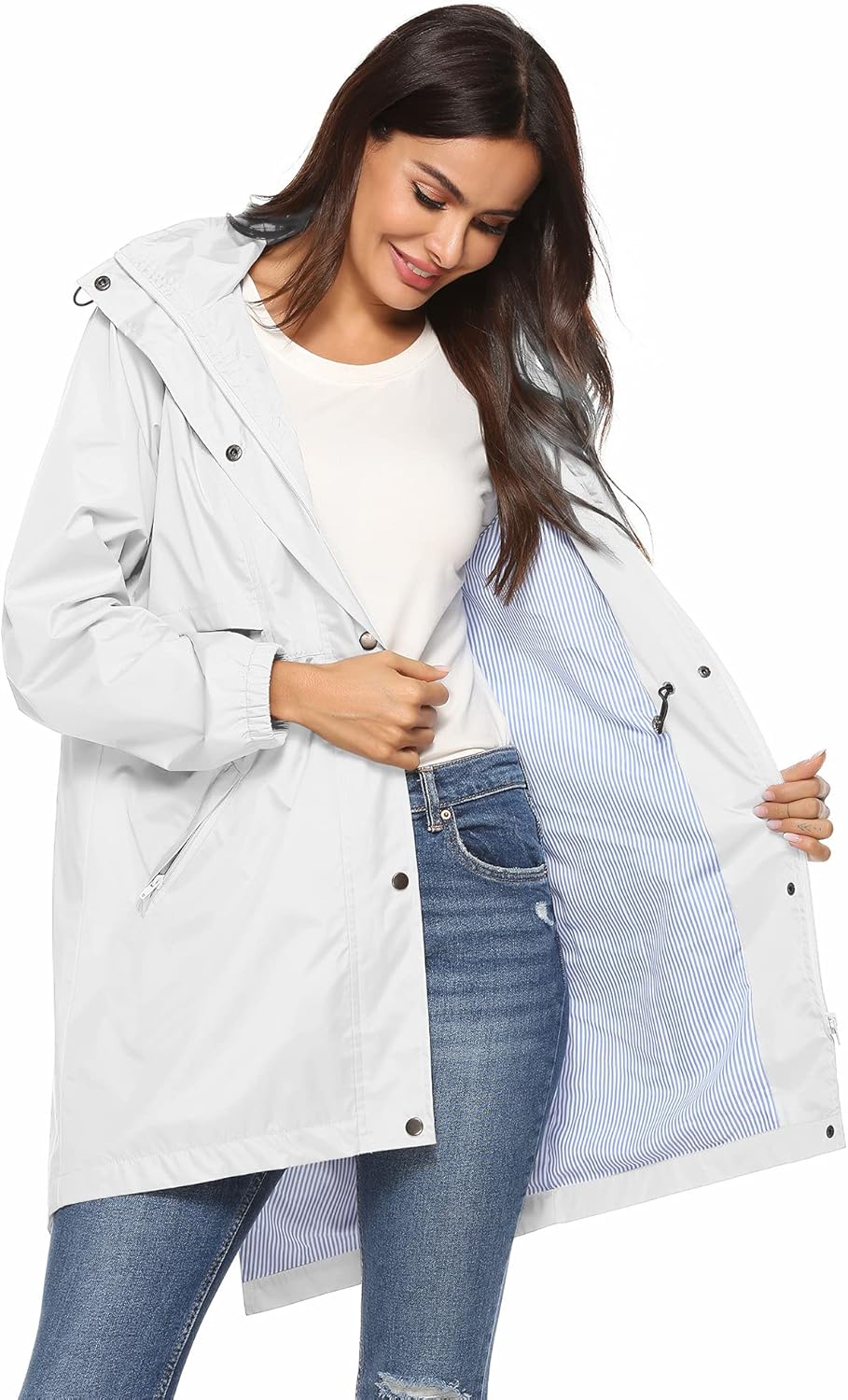 Avoogue Womens Raincoats Waterproof Cinch Waist Breathable All Weather Jacket Long - Image 3
