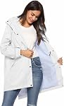 Avoogue Womens Raincoats Waterproof Cinch Waist Breathable All Weather Jacket Long Black