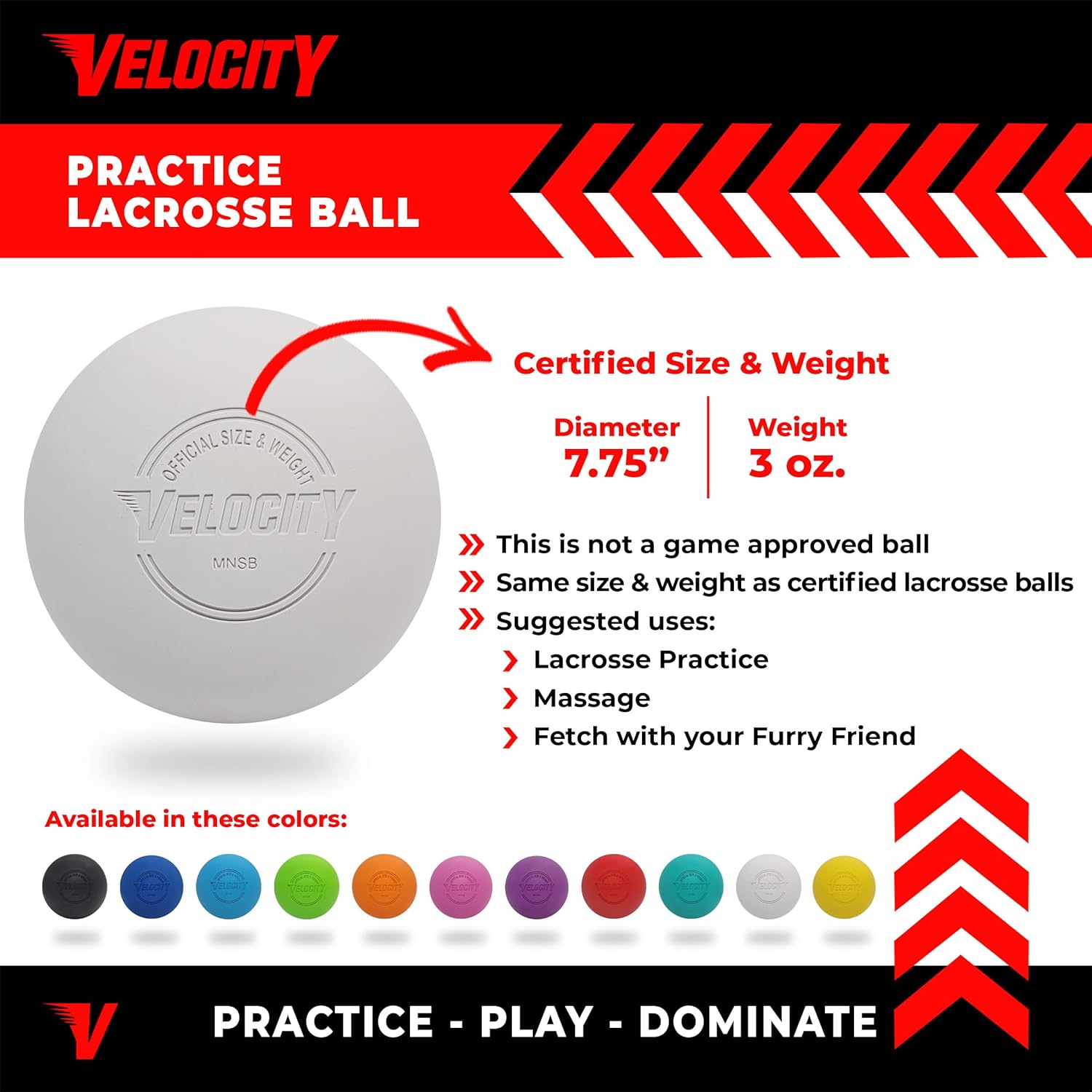 Velocity Lacrosse Balls - 1, 2, 3, 6, 12, 18, 24, 36, 60 and 120 Packs - for Practice, Official NFHS and College Approved Size