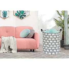 KUNRO Round Laundry Gift Basket Storage Hamper, Clothes Storage Organizer Bins, Shelf Basket with Handles for Room Decor (Elephant)