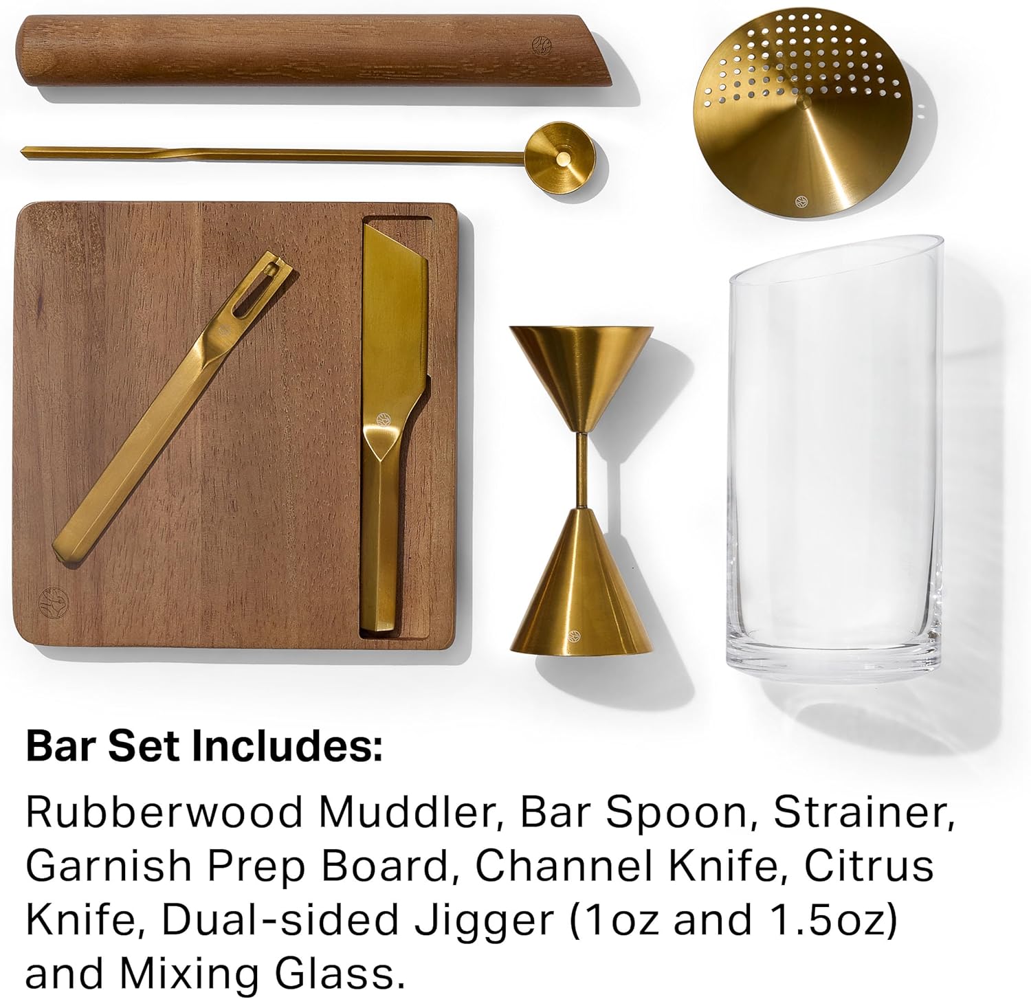 Rabbit 9-Piece Bar Tool Set with Prep Board, Mixing Glass, Strainer, Jigger, Channel Knife, Bar Spoon, Rubberwood Muddler, Citrus Knife and Storage Base