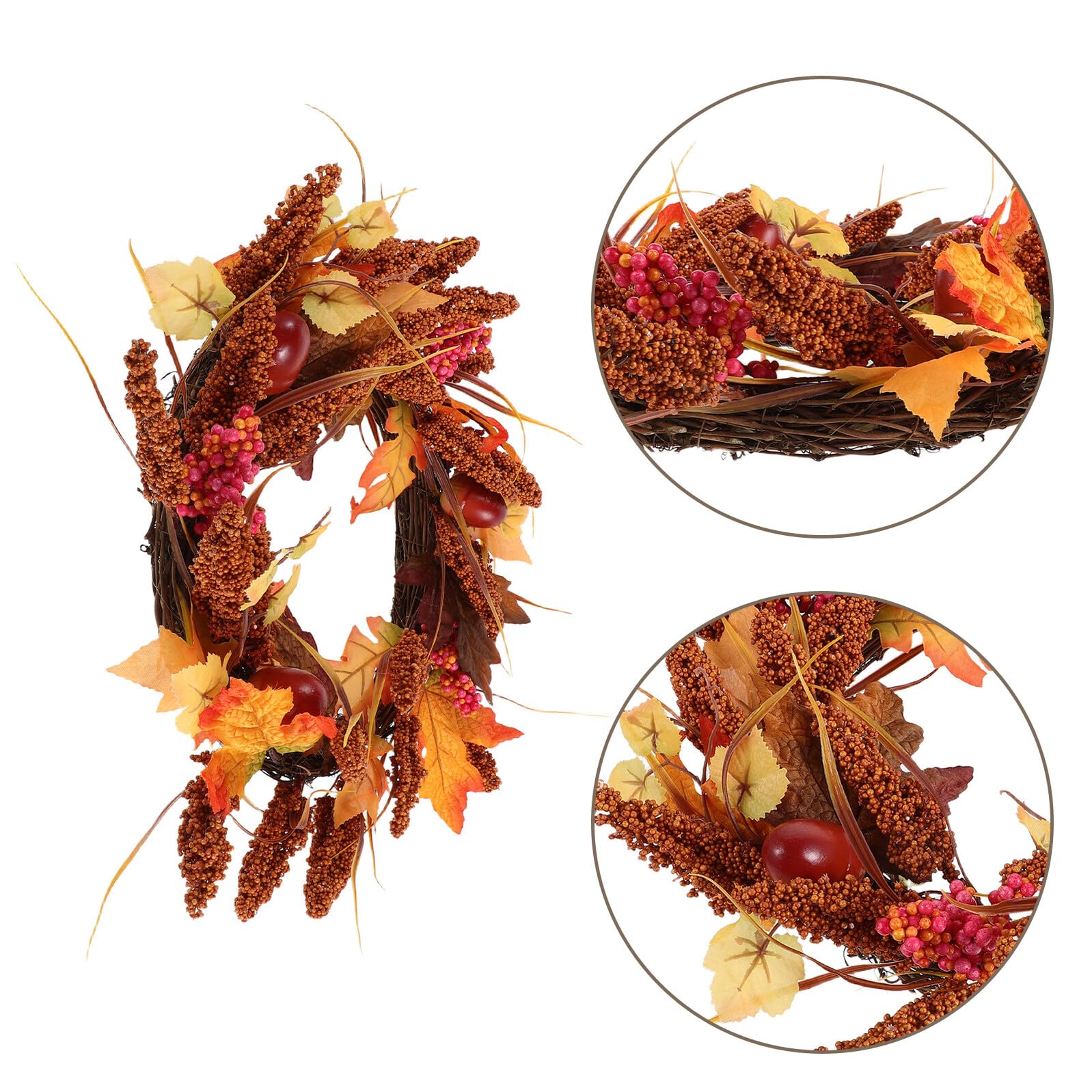 Cabilock Künstlicher Herbstlaubkranz mit Eicheln Ahornblättern und Beeren Stabiles Drahtgestell Pflegeleichte Erntedank-Dekoration für Haustür Wand und Fenster im Herbst
