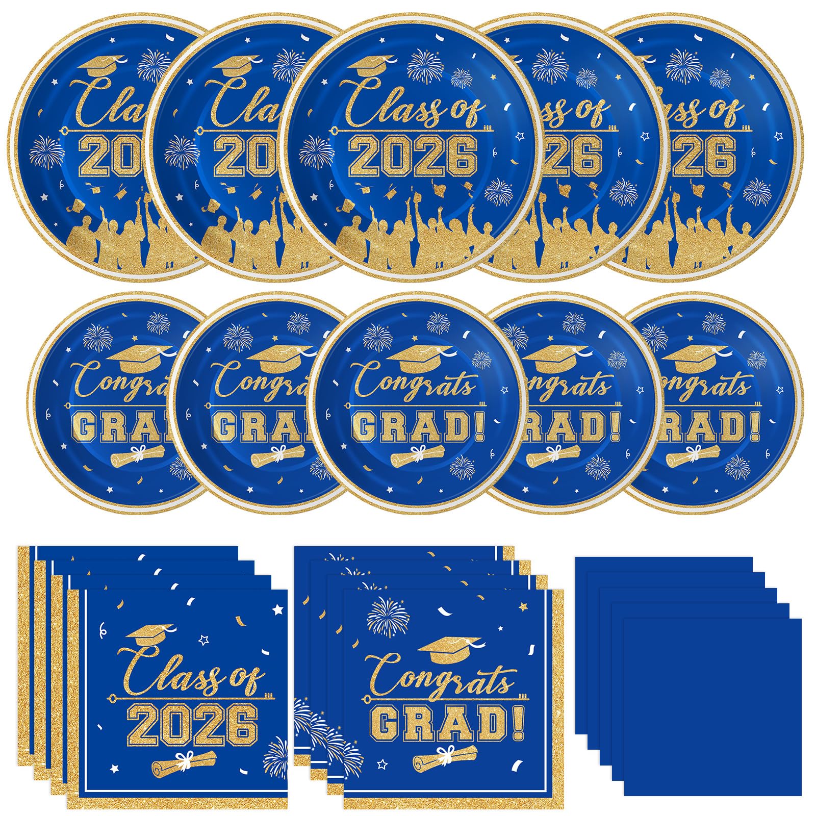 Graduation Plates and Napkins 2026 Graduation Party Supplies, Class of 2026 Congrats Grad Disposable Paper Plates Cocktail Napkins Set for Blue and