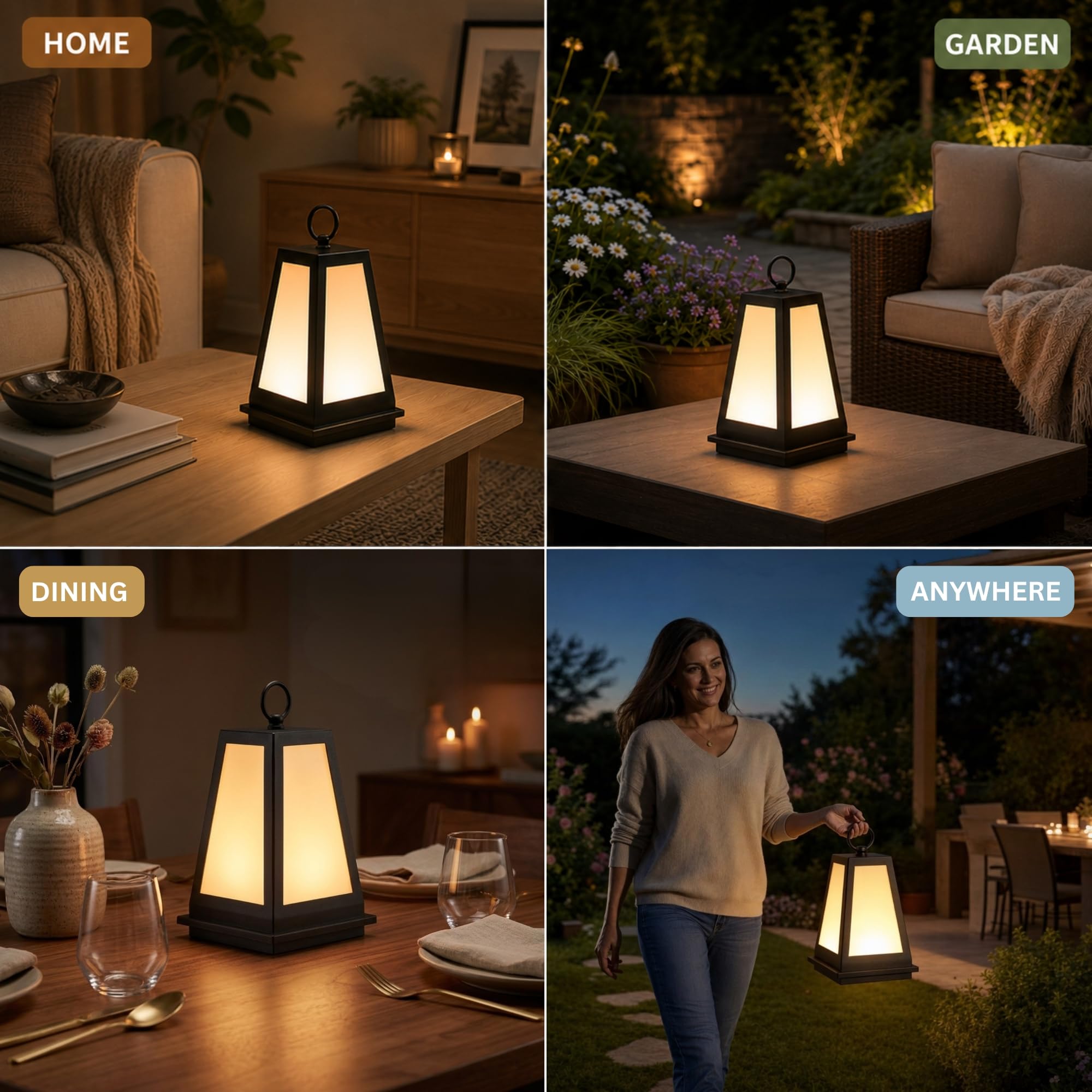 Tuscari Wiederaufladbare Gartenlaterne, IP44 kabellose Leuchte | Herausnehmbare Magnet-Lichtquelle, USB-C-Akkuladung, Farbwechsel per Fernbedienung, Aluminium schwarz