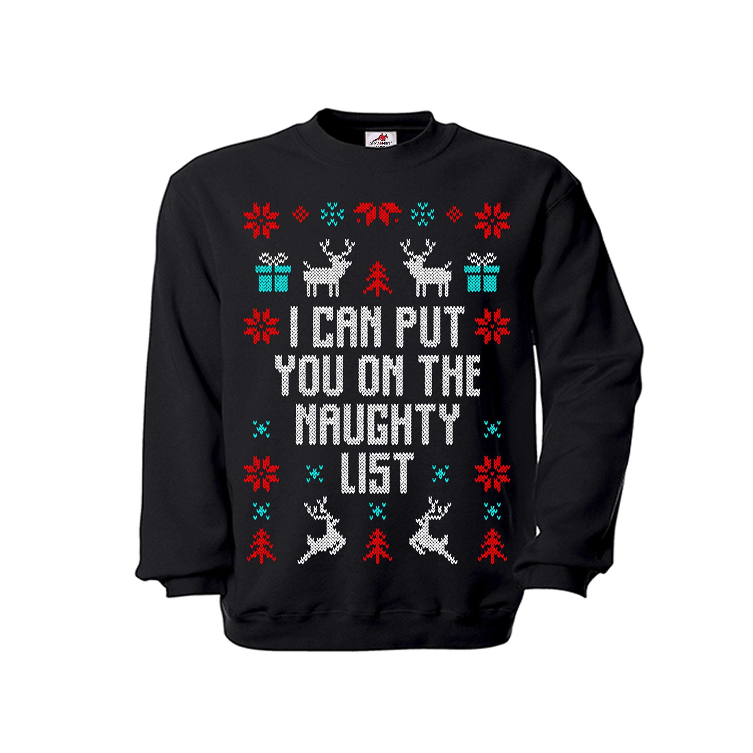 Copytec Pullover I Can Put You on The Naughty List Christmas Jumper Knitting Pattern #35827, black, Large