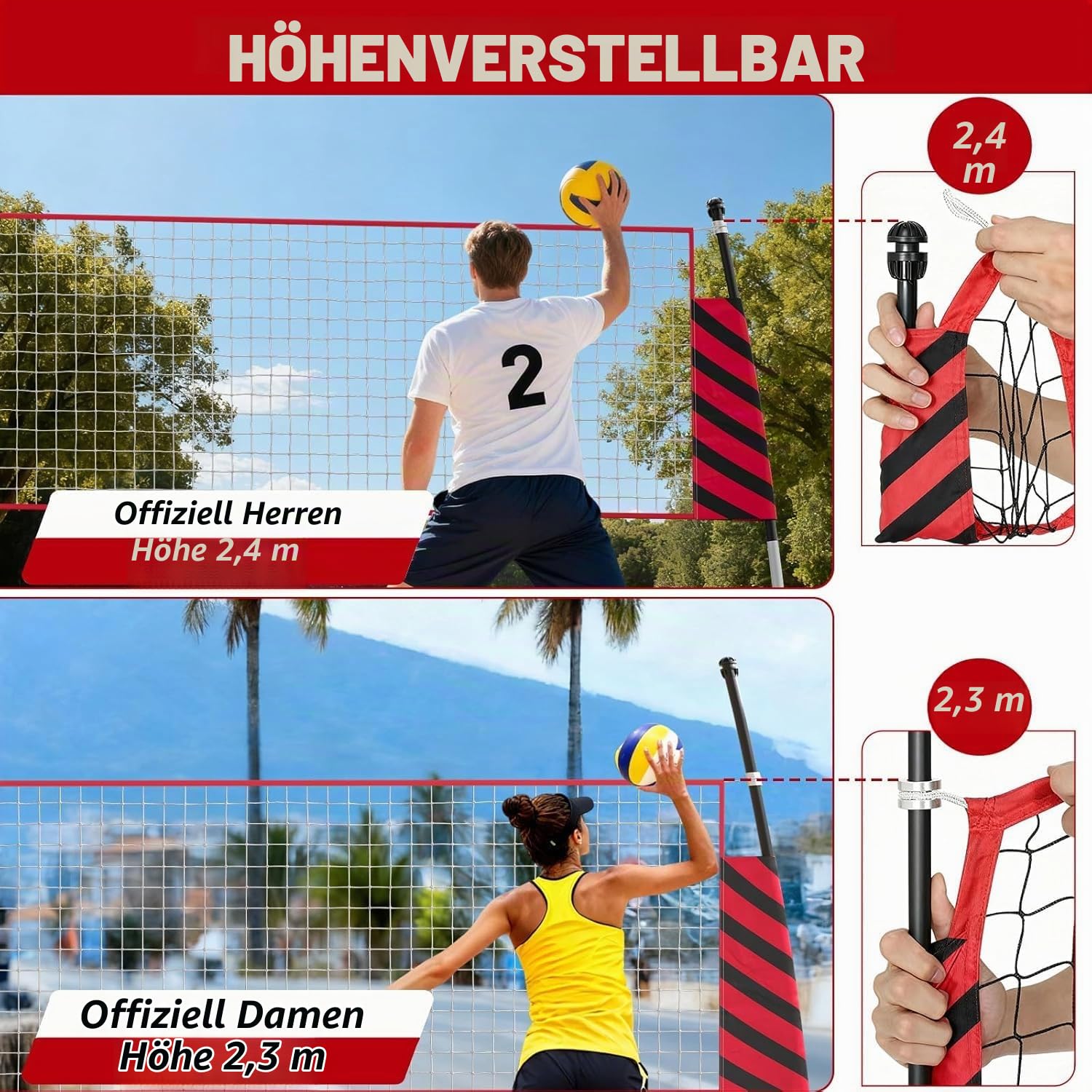 Volleyballnetz 305x93x217cm höhenverstellbar drinnen draußen