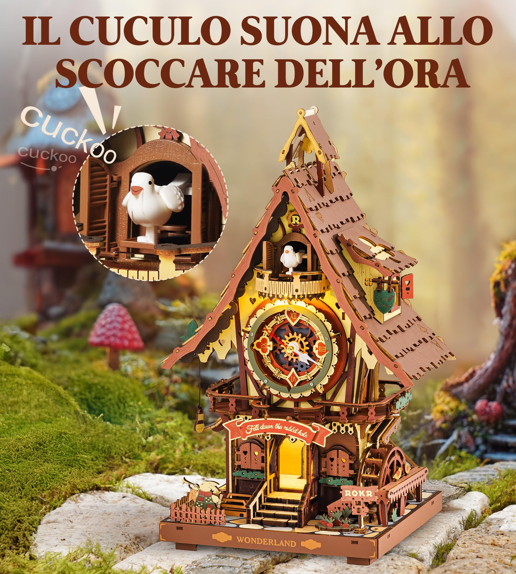 ROKR Puzzle 3D Legno Orologio a Cucù Modellismo da Costruire Adulti Idea Regalo Donna Uomo Vintage Colorato LC901C