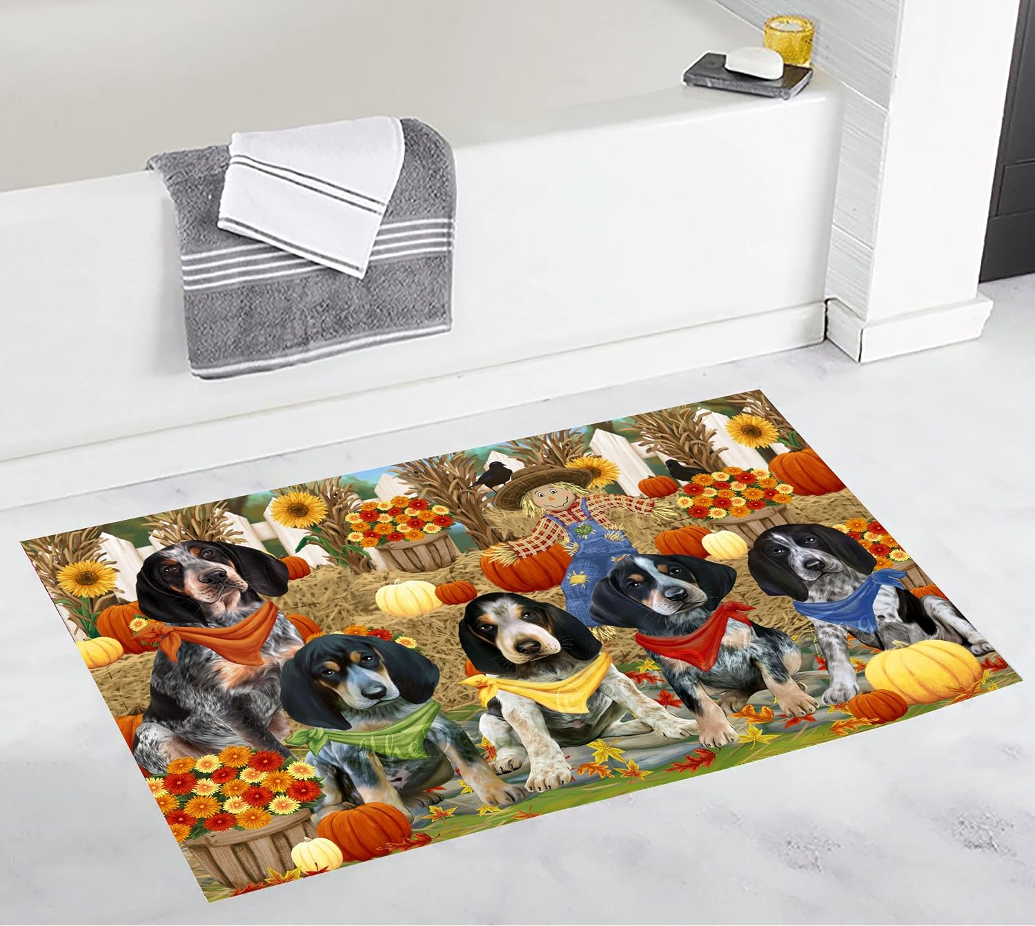 Scenic Waterfall Family Bluetick Coonhound Dog Bath Mat- Anti-Slip Pet Bath Mat - Soft Absorbent Plush Bathroom Rug Mat - Pets Portrait Unique Rug - Washable Premium Quality Mat (16"x28")