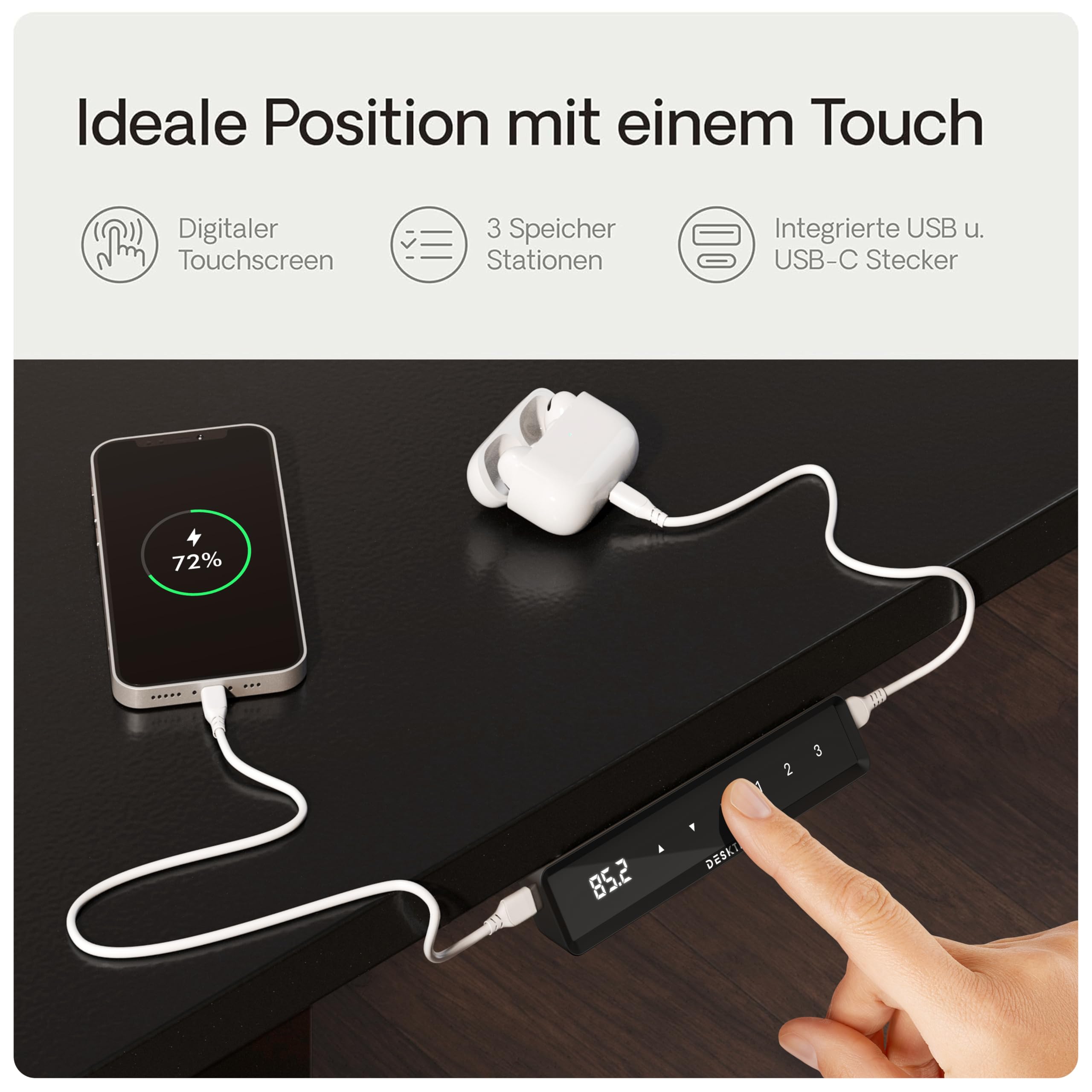 Desktronic HomeOne Höhenverstellbarer Schreibtisch Gestell Elektrisch – Schreibtisch Höhenverstellbar Rahmen, Stabil & Wackelfrei, Dual Motor, 120 kg, Memory-Funktion