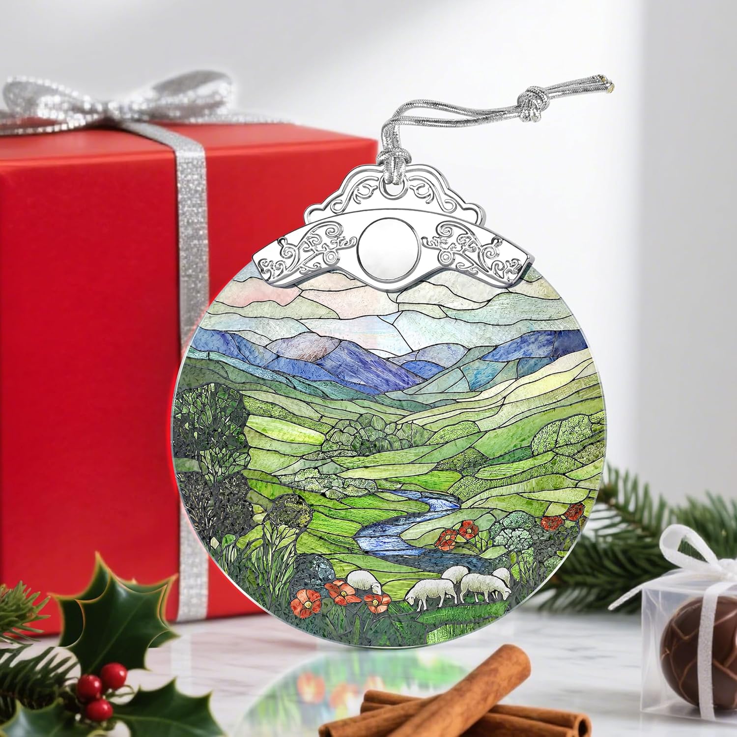 Christmas Ornaments: Stained Glass Ornament, Christmas Tree Ornament, Hanging Ornaments for Home Decor, Xmas Tree Decorations, Exquisite Holiday Decor, Gift & Holiday Present, Green Irish Hills - Image 6