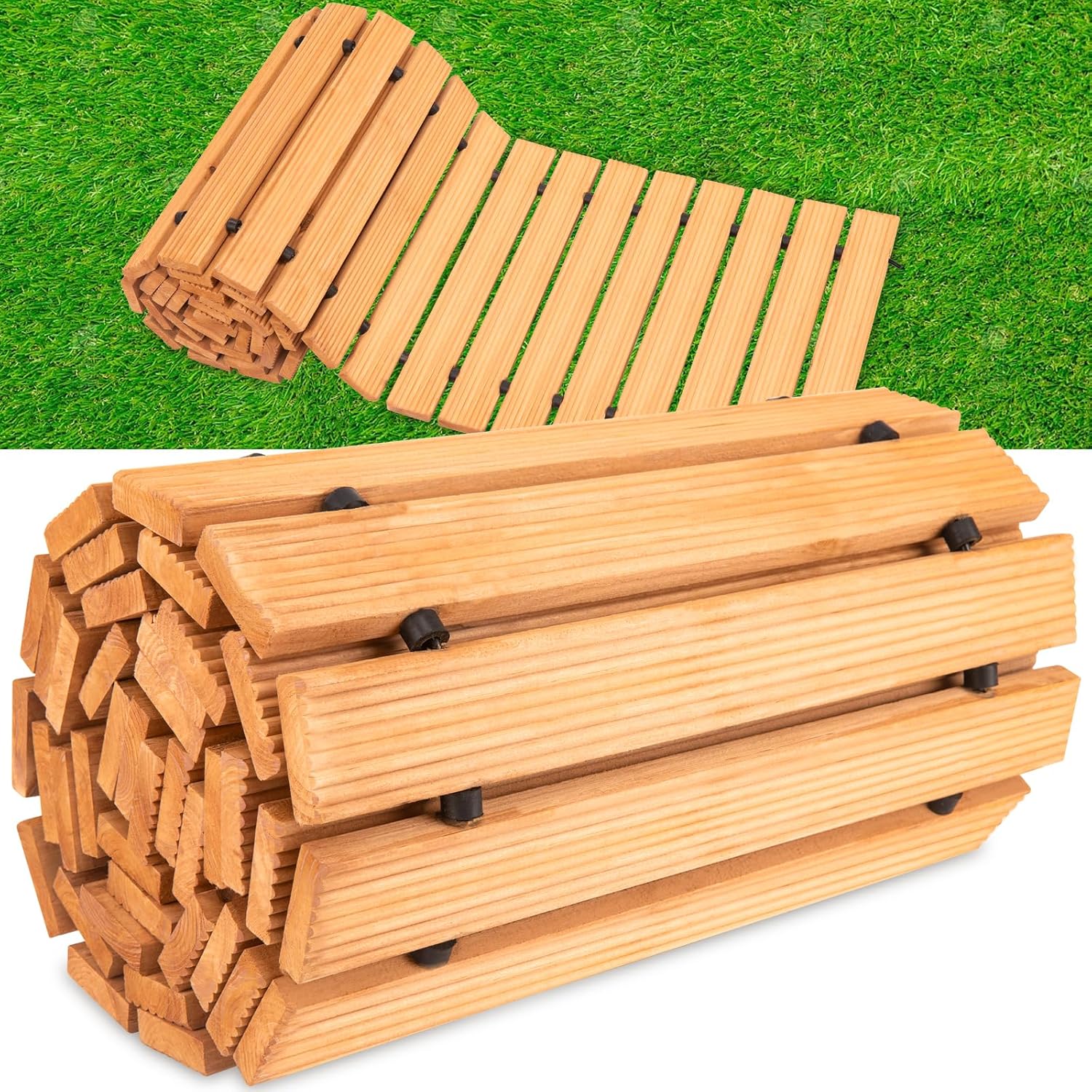 Wooden Garden Pathway, Wooden Walkway, Wooden Pathway 8Ft x 17" (L x W) Wooden Walkways for Outdoors, Roll Out Hardwood Walkway with Non-Slip Surface(Straight) by KAKO