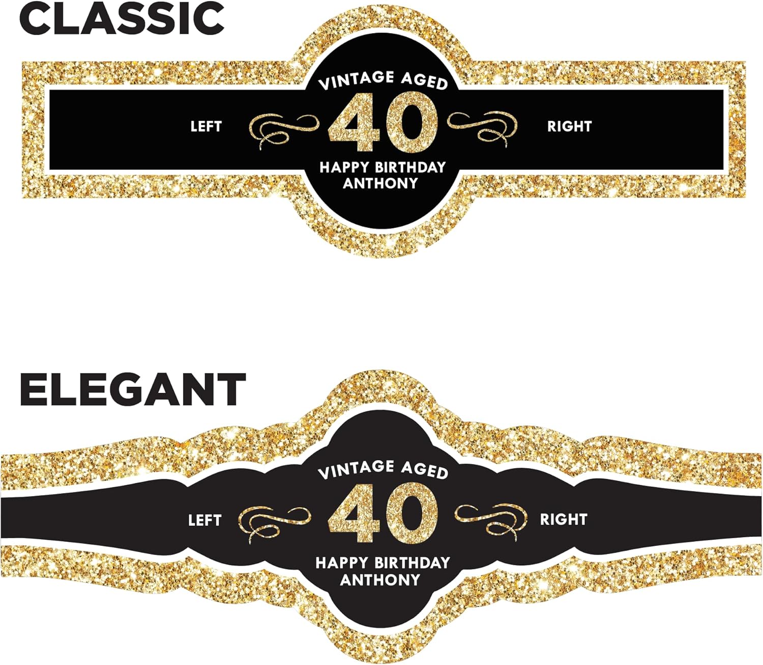 Custom Birthday Cigar Labels (Set of 16), Bands for Cigars, Party Favors, Gold and Black Stickers, Peel and Stick/Wrap