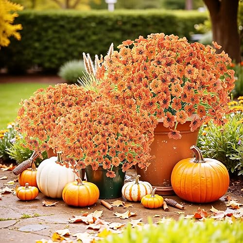 Miniatura 6 de Uieke 16 paquetes de flores artificiales de otoño que no se decoloran, plantas artificiales de otoño para interiores y exteriores, centro de mesa