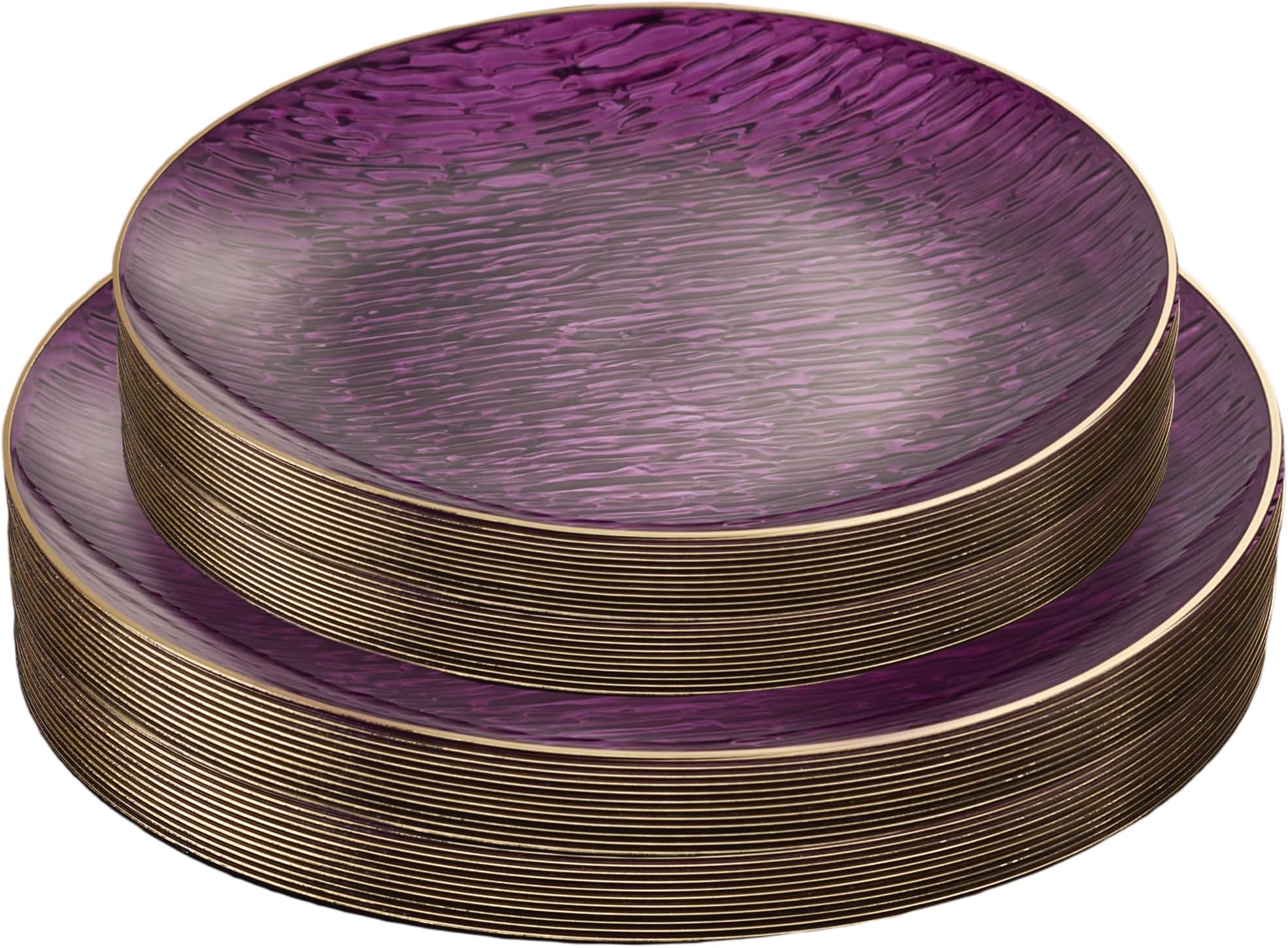 PLASTICPRO 48 Pieces Elegant Plastic Plates for Party Purple with Gold Rim Includes 7" inch and 10" inch Fancy Plastic Plates Disposable Dinnerware