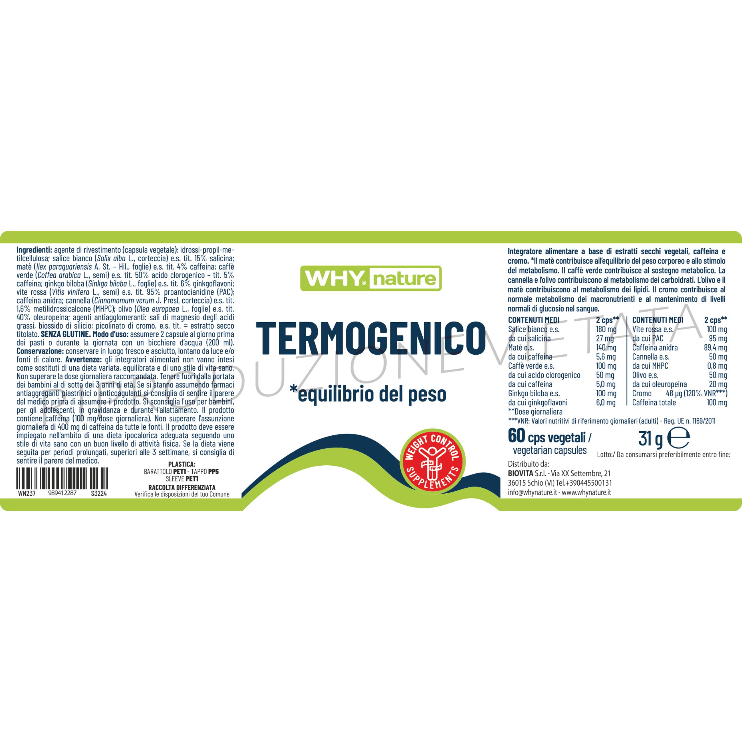 WHY NATURE TERMOGENICO - Integratore Alimentare Termogenico - Equilibrio del Peso Appetito Metabolismo - 60 Compresse