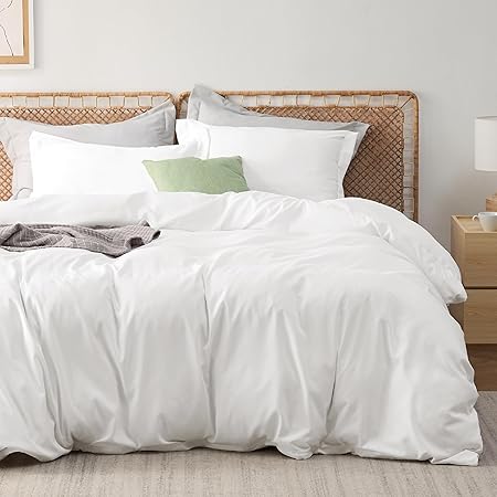 Bedsure White Duvet Cover King Size - Polyester & Rayon Derived from Bamboo King Duvet Cover Set, 3 Pieces, 1 Zipper Closure Duvet Cover (104"x90") & 2 Pillow Shams, Comforter Sold Separately