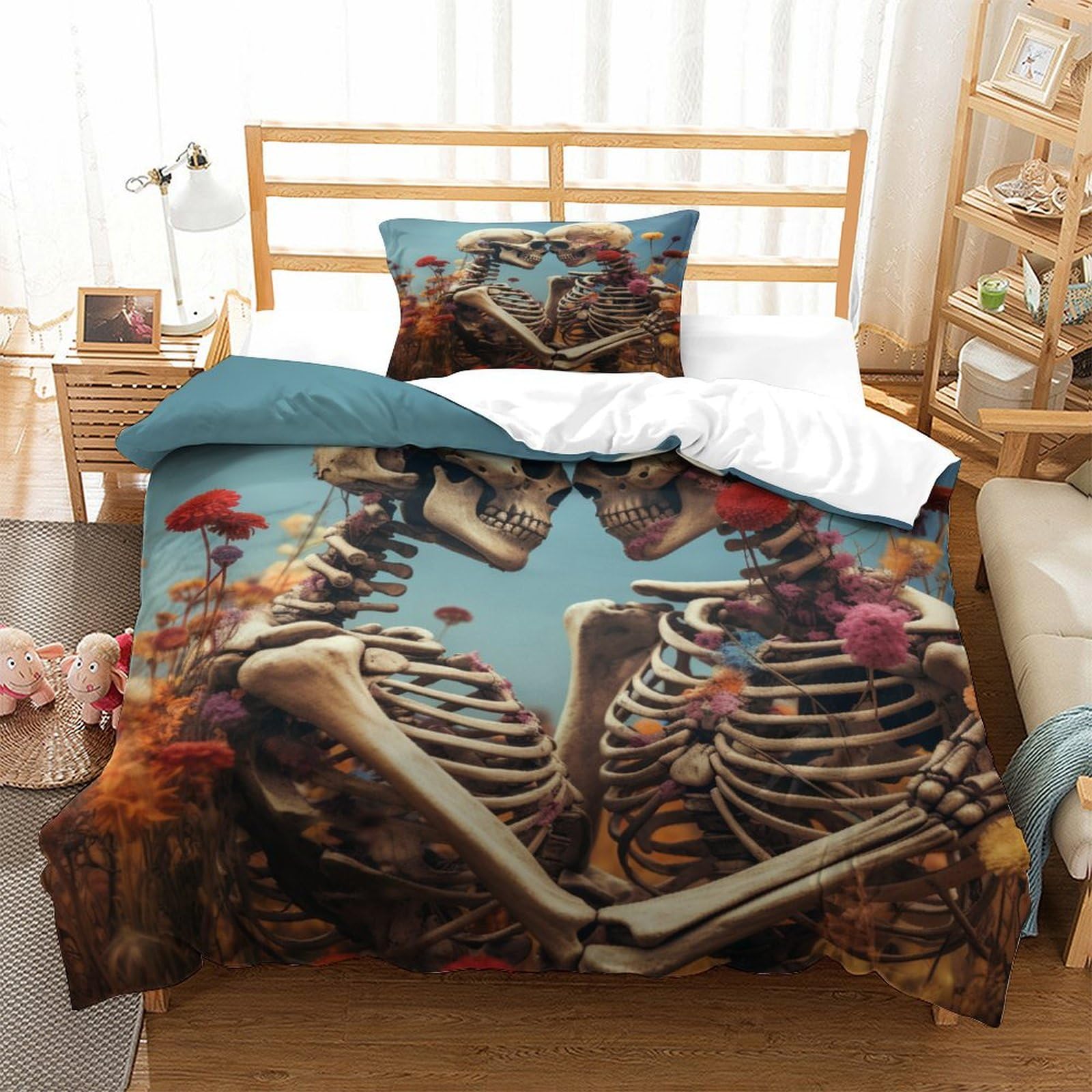 P1S9U7W5Y Romantic Skeleton 3D Printed Duvet Cover Set 3pcs Microfiber Skeleton Bedding Set Single
