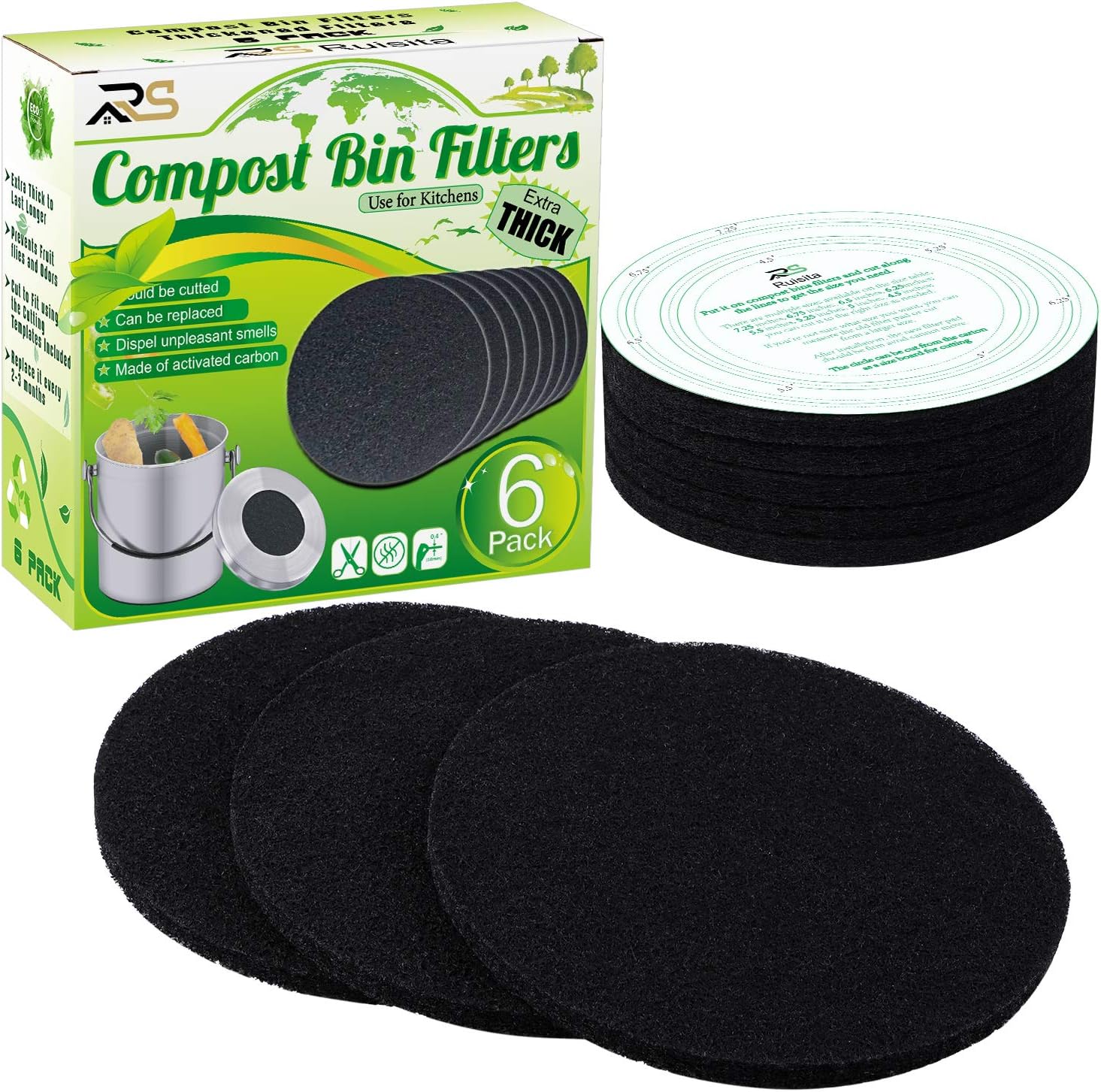 Ruisita 6 Pack Extra Thick Charcoal Filters for Kitchen