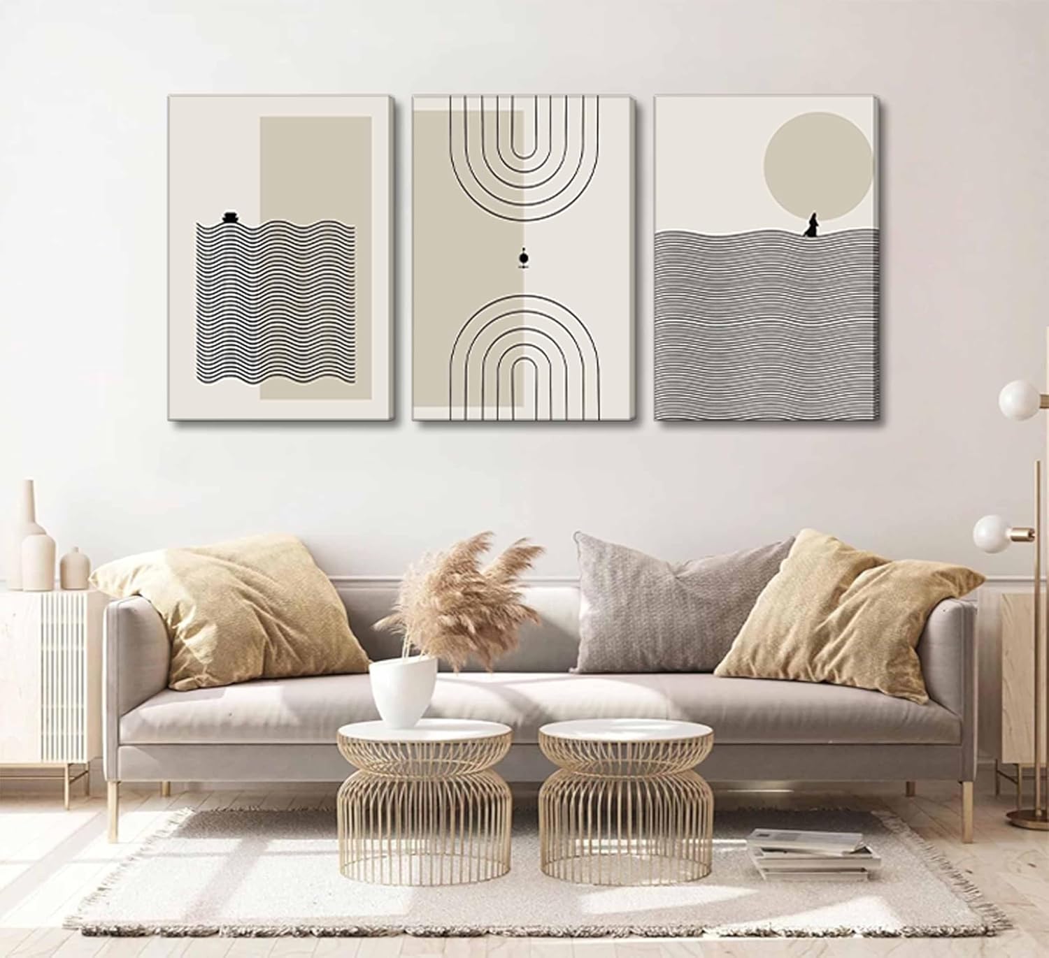 3 Pieces Mid Century Modern Boho Christian Canvas Wall Art Jesus Walked on Water Moses Noah's Ark Minimalism Beige Neutral Living Room Picture Poster Print Wall Decor for Study Bedroom Office