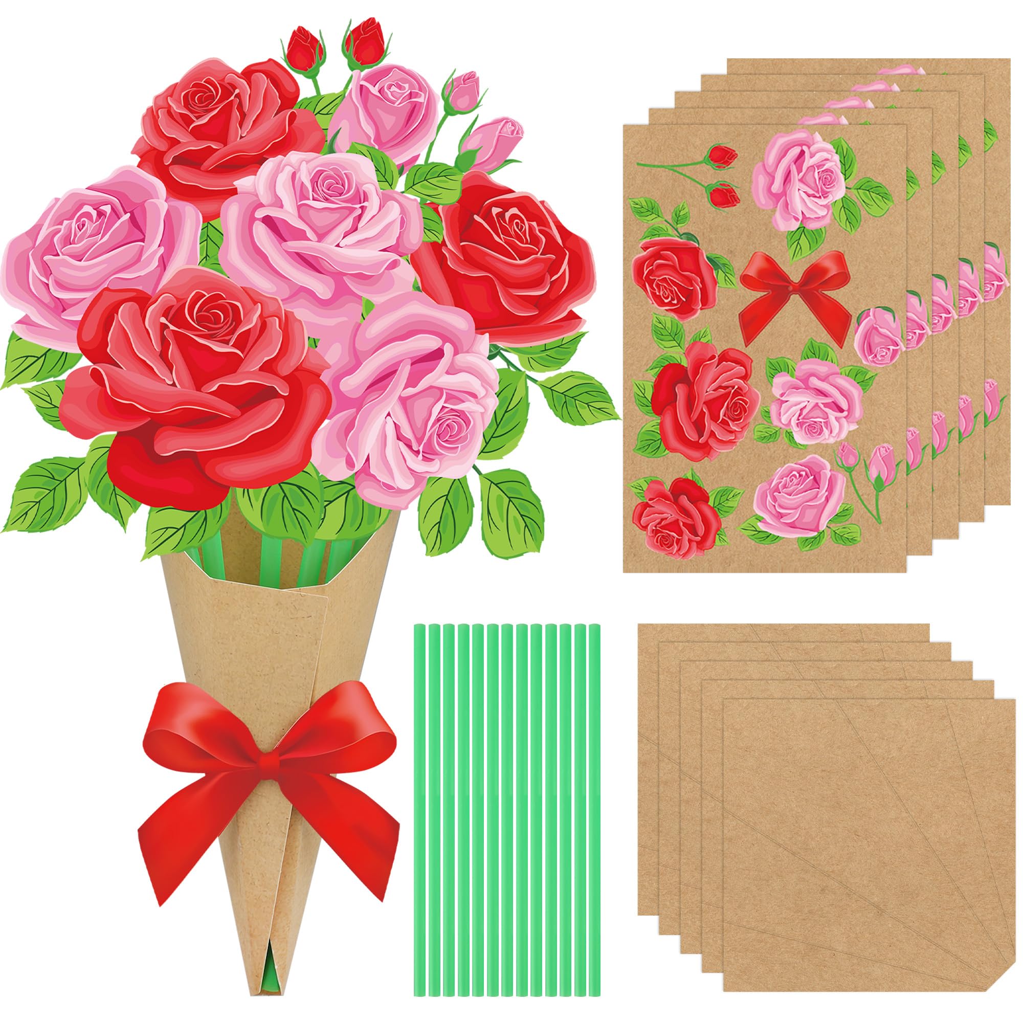 24 PCS Flower Bouquet Craft Kit DIY Flower Gift Craft Kit Mother's Day Paper Floral Bouquets Kits Make Your Own Flowers Bouquet for Teacher Appreciation Week Home School Classroom Fun Activities