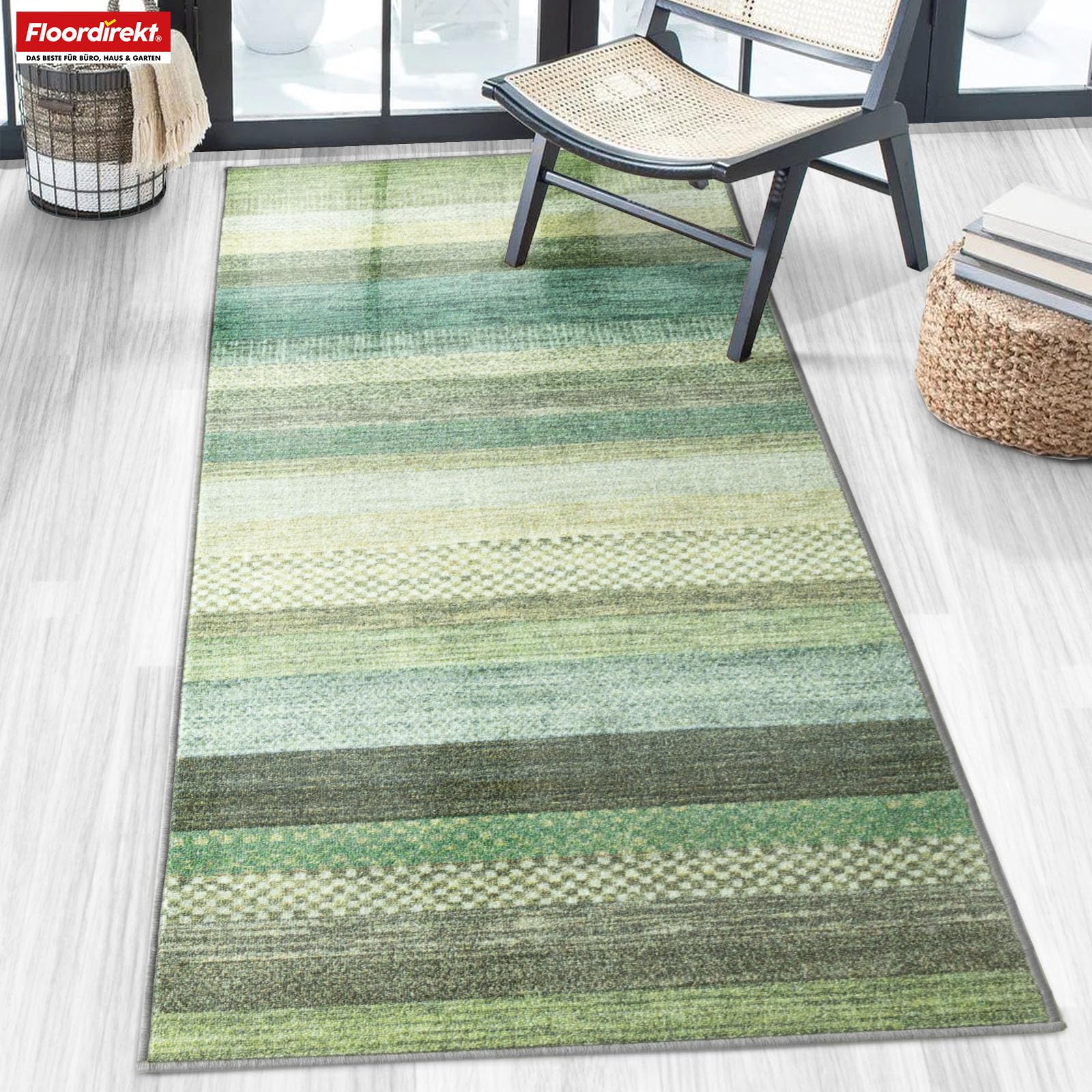 Floordirekt Green-Blue Rug Runner For Kitchen, Hallway & Living Room, Carpet Runner Made To Measure, Sold By The Metre, Hallway Rug, Kitchen Runner, Living Room Rug (80 X 300 Cm, Naxos - )