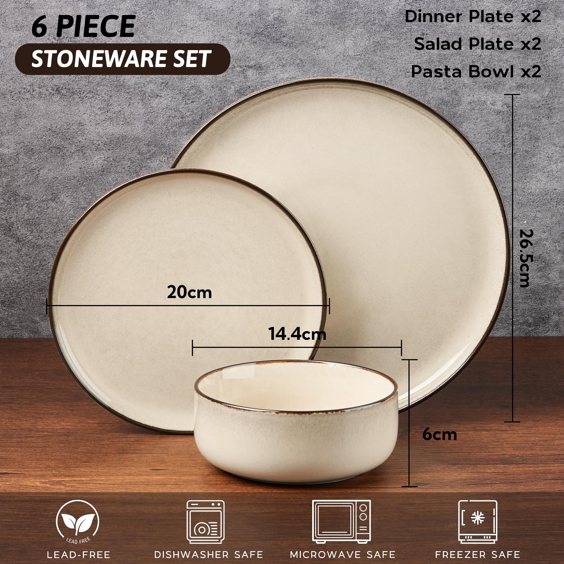 HaWare Service de table 6 pièces (crème kaki)