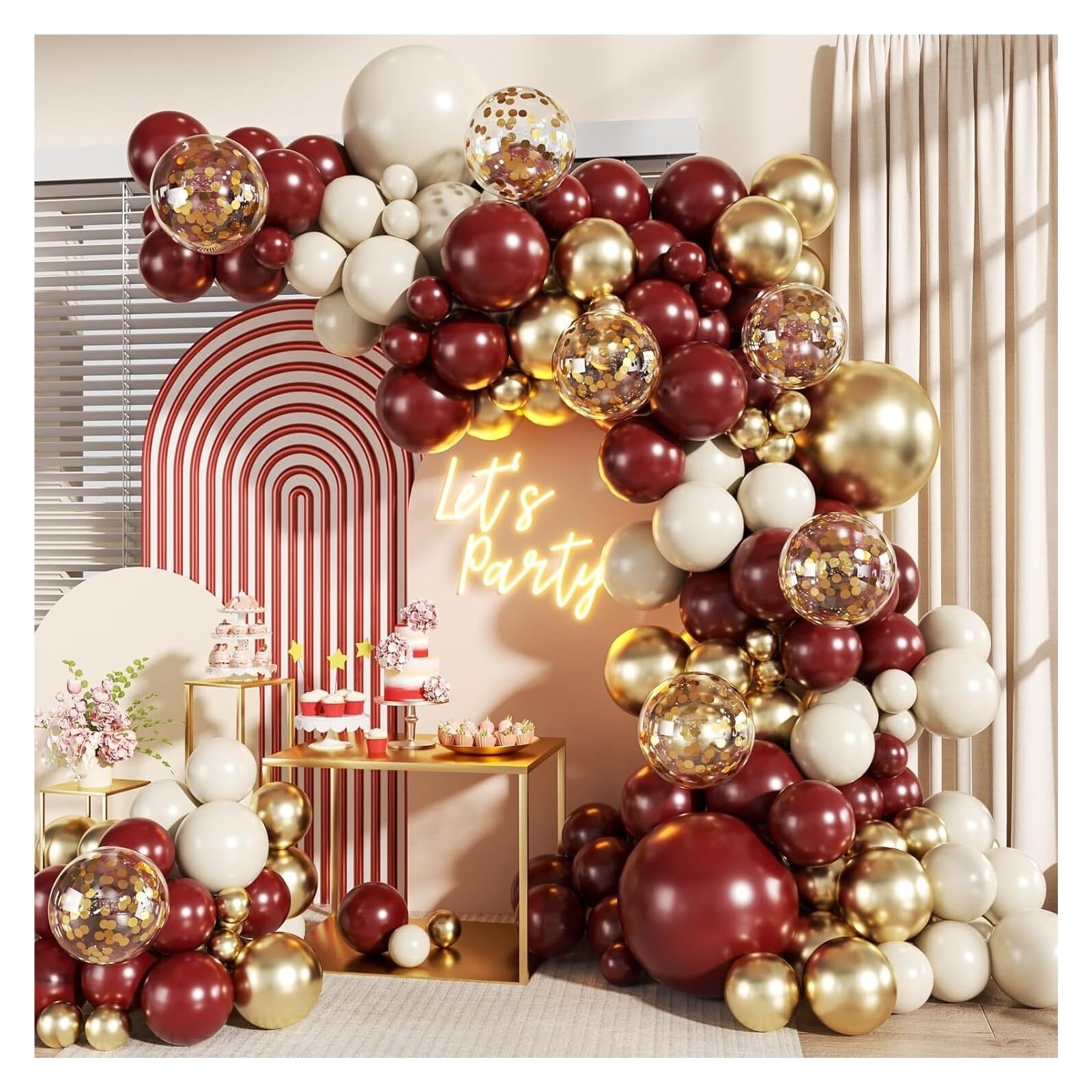 124 Uds Oro Rojo Arena Blanco Arco De Globos Set Guirnaldas for Boda Cumpleaños Birdal Ducha Aniversario Decoraciones for Fiesta Graduación Para Fiesta