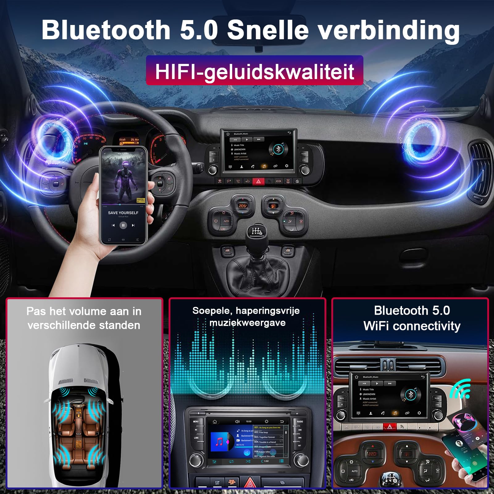 Autoradio per Fiat Panda 2013-2020 Compatibile Wireless Carplay/Android Auto, Fiat Panda Radio da 7 pollici con Touchscreen/Bluetooth/FM/AM/USB/DSP/RDS/Mirror Link