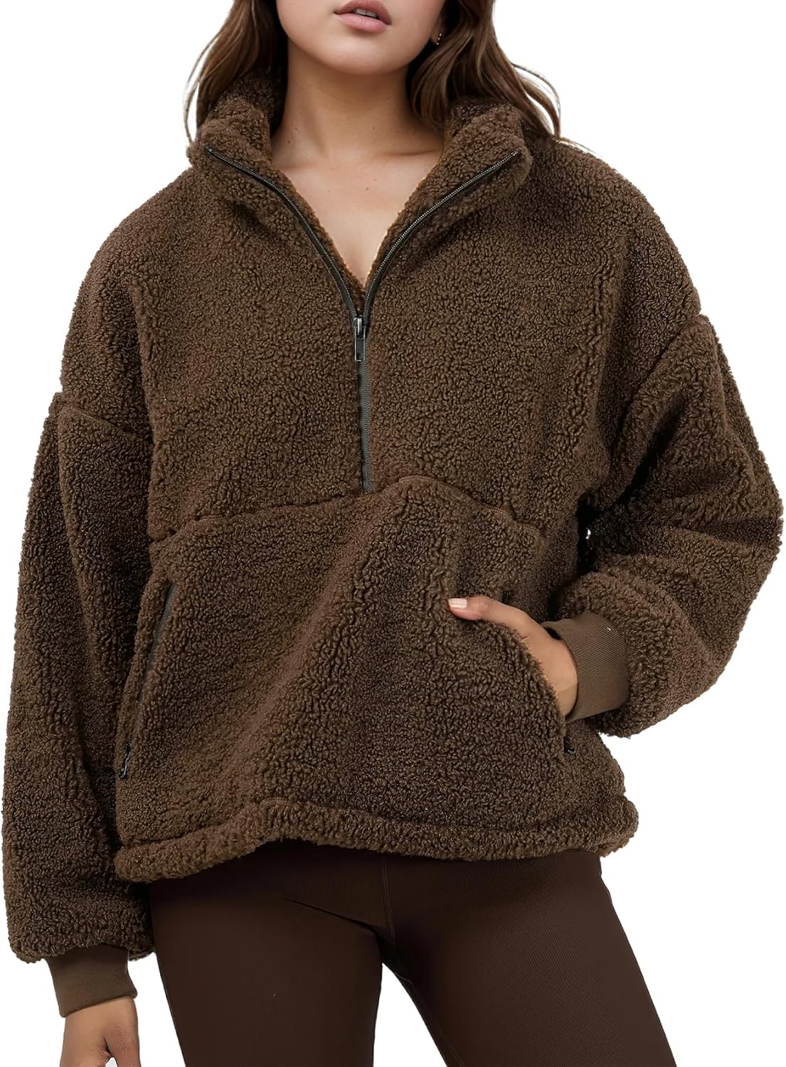 PEHMEA Women's Half Zip Sherpa Fleece Pullover Warm Oversized Sweatshirts Soft Fuzzy Jackets for Fall Winter 2025