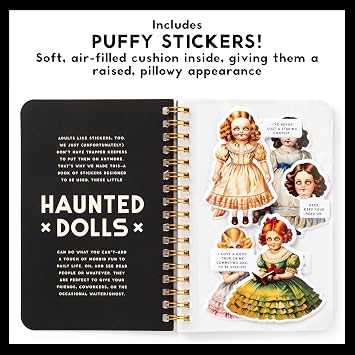 Brass Monkey Haunted Dolls – Sticker Book with 18 Pages of Traditional Vintage Inspired Haunted Doll Stickers and 2 Pages of Puffy Stickers (A Sticker Book)