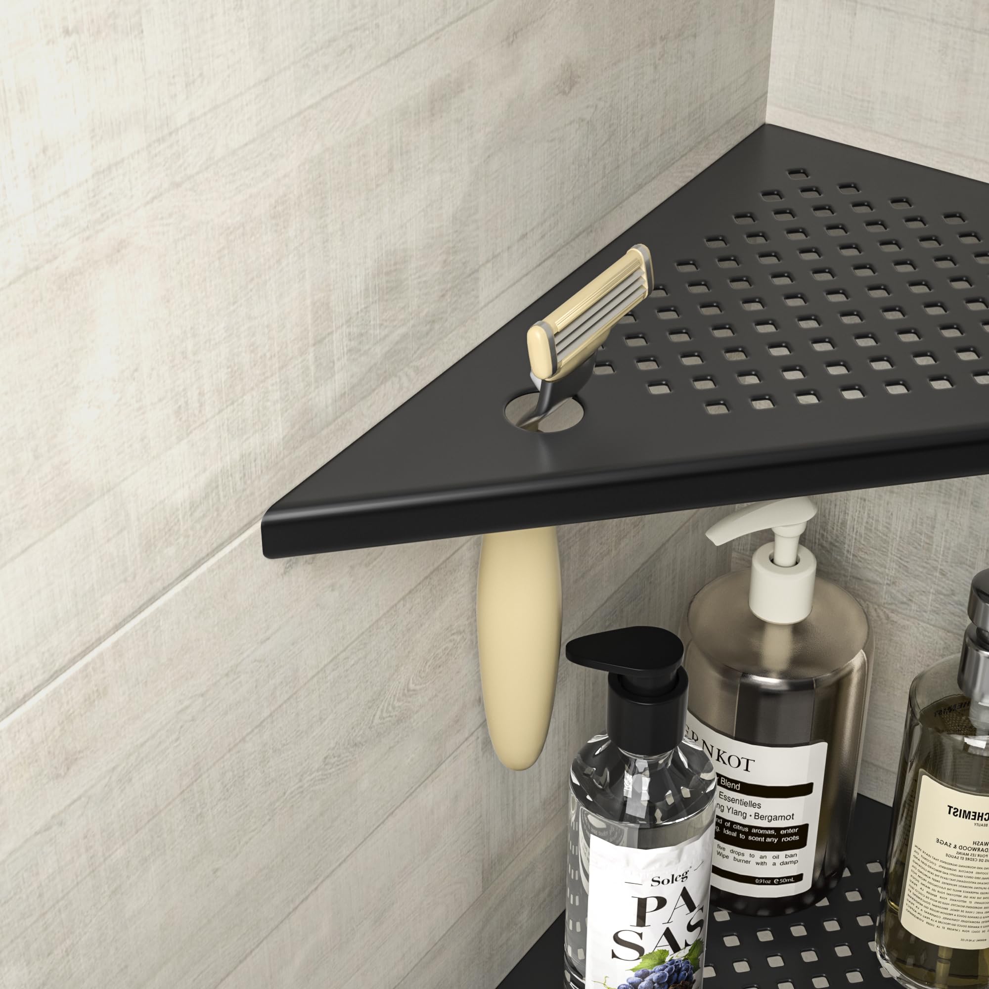 Etagere Doccia Angolare Set di 2 mensole doccia in acciaio inox 304, angolo bagno con ganci, 254 mm, per pareti piastrellate, nero