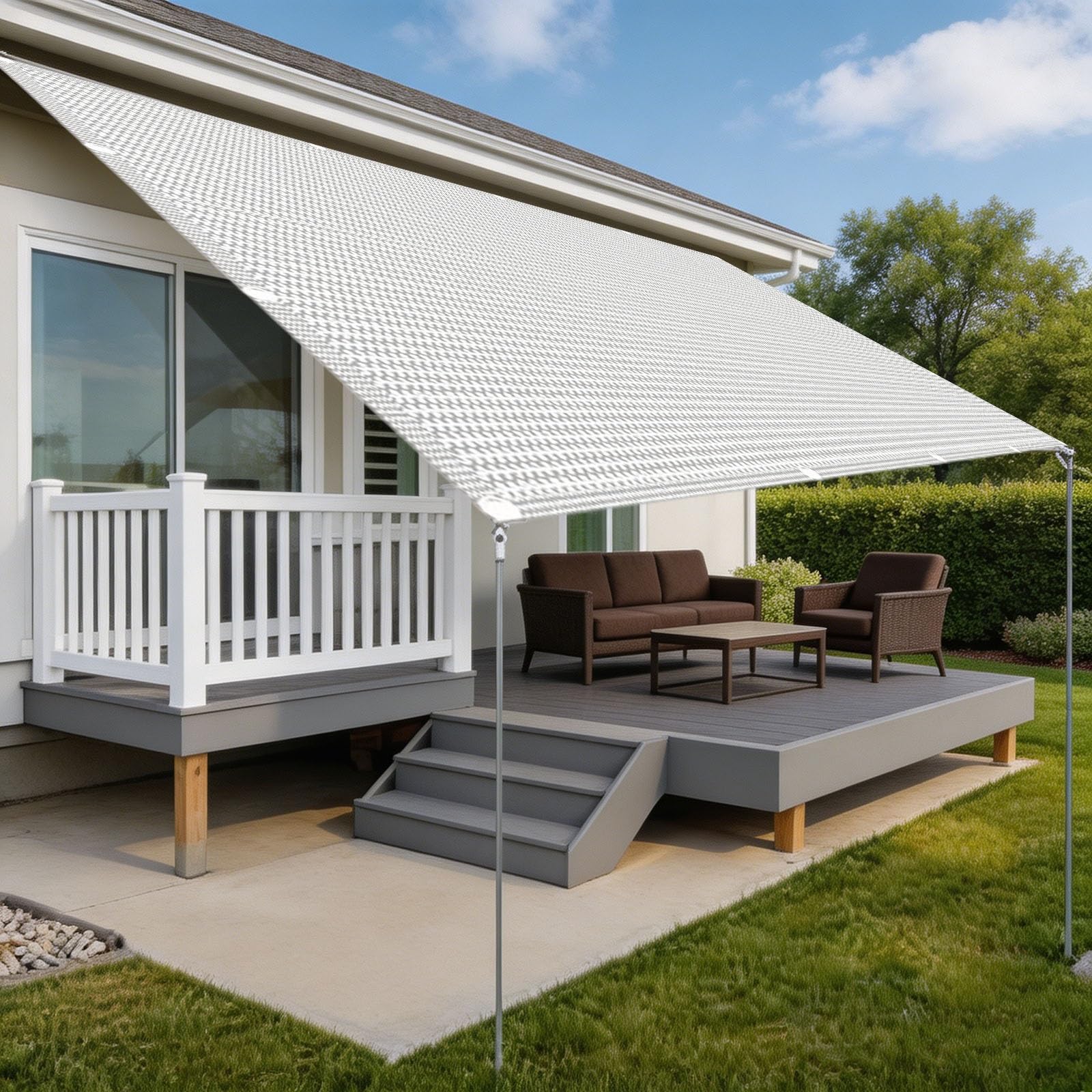 Voile d'ombrage blanc 470 x 650 cm pour fraîcheur de terrasse