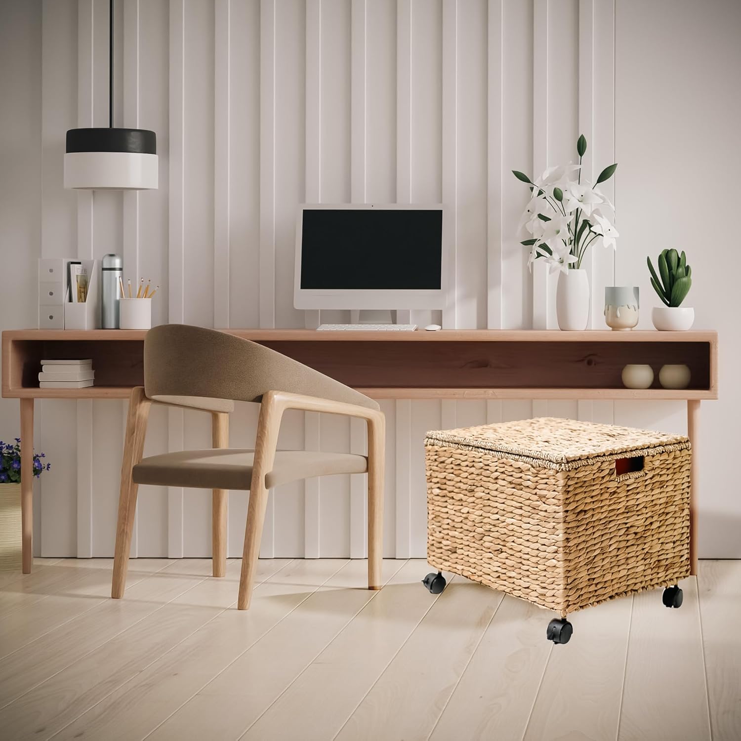 Trademark Innovations Rolling File Box Wicker File Cabinet Hanging File Baskets Water Hyacinth Storage Basket