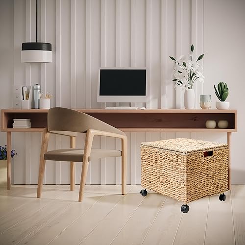 Miniatura 6 de Trademark Innovations Caja de archivo rodante Gabinete de archivo de mimbre Cestas de archivo colgante Cesta de almacenamiento de jacinto de agua