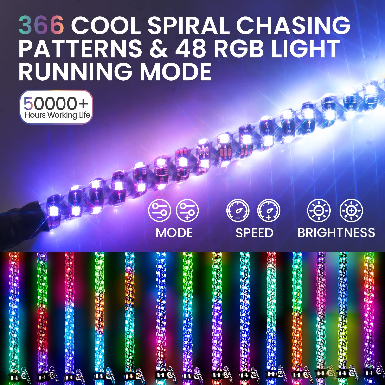 Obnoxious Rgb Light RGB Spiral Chase Light Kit 2PCS 4FT LED Whip Light & 6 Pod Rock Light ...