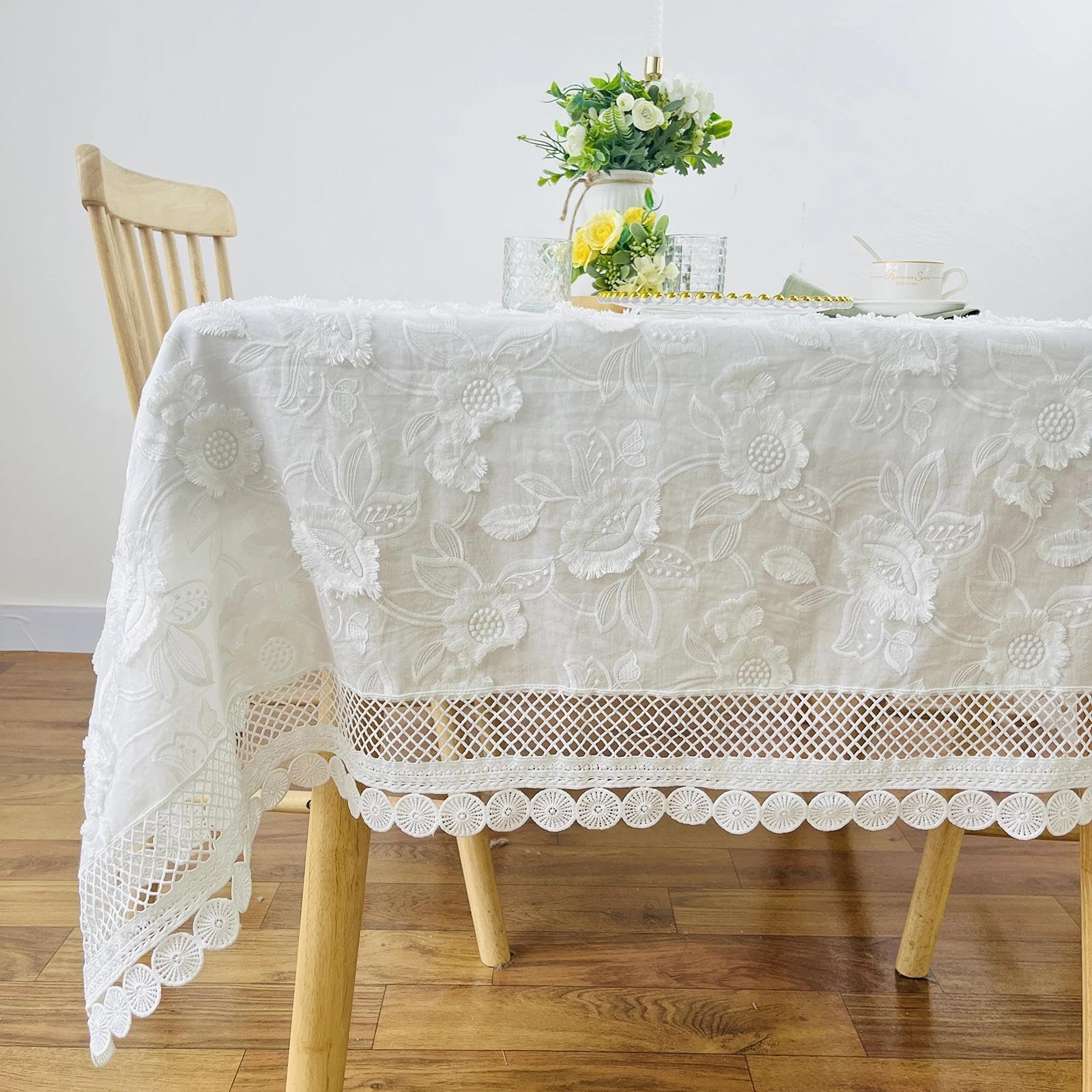 Nappe de table en dentelle blanche brodée 40x120 cm pour salon