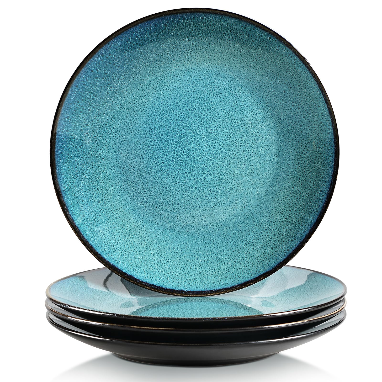 Vancasso Glaze Green Bubble Stoneware 4-Piece Dinner Plate Set, Reactive 10.7In Salad/Fruit/Snack/Big Plate, Ceramic Crockery In Vintage Look. (27.3X27.3x3.3cm)