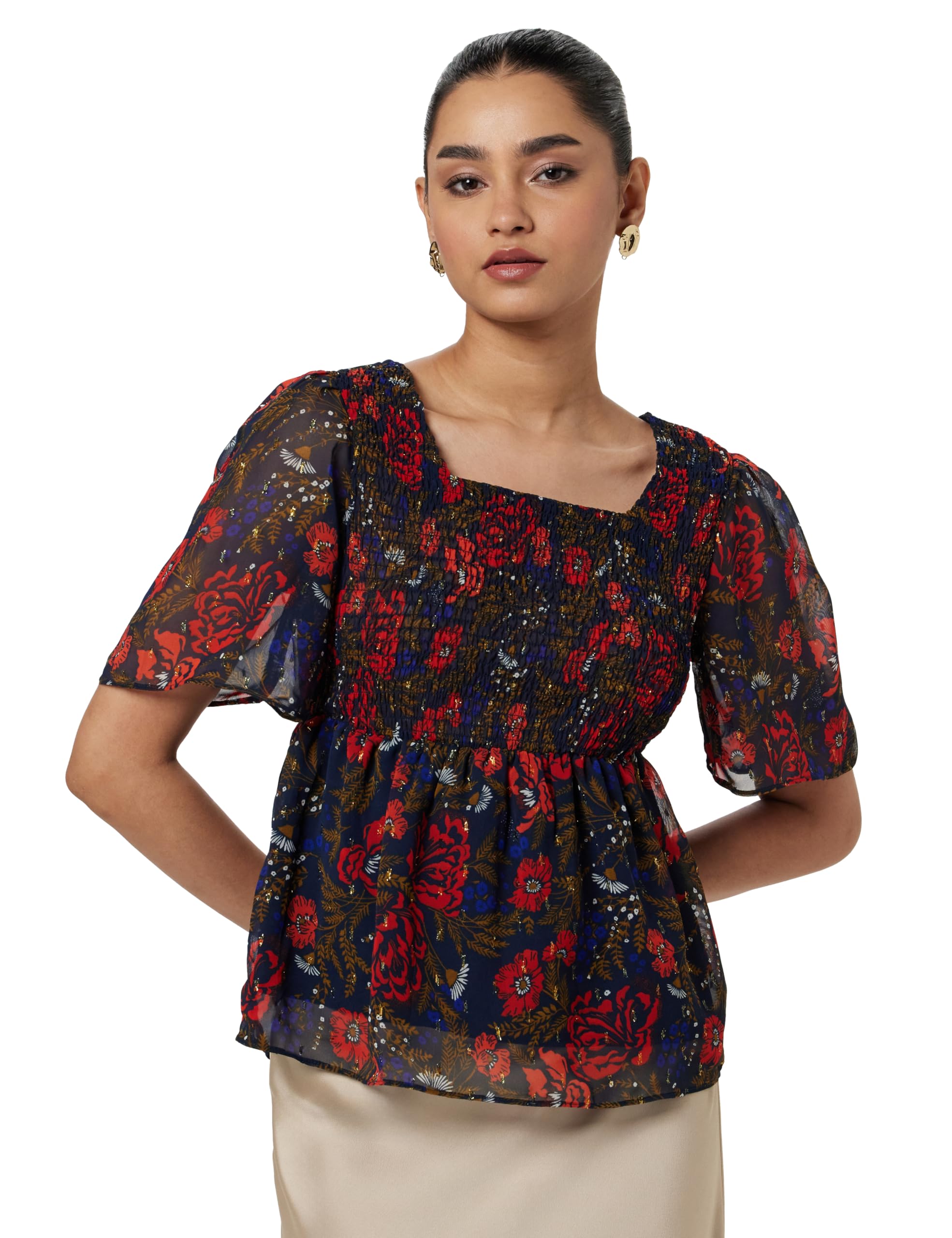 Vero Moda Women Floral Print Peplum Top in neutral