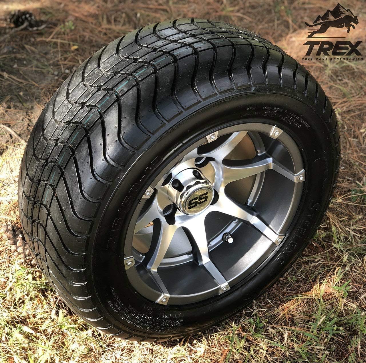 12" Banshee Gunmetal Aluminum Golf Cart Wheels and 215/50-12" DOT ComfortRide Golf Cart Tires - Set of 4