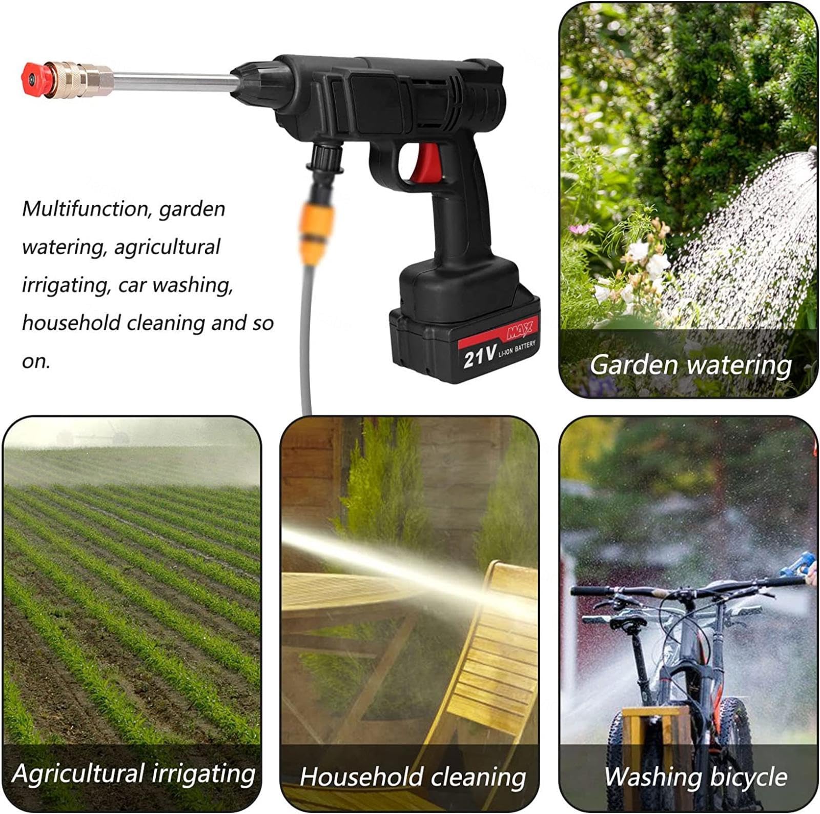 Pistola De Limpieza Multifuncional, Potencia 600w, Dos BateríAs 24v1500mah Lavar El Arma, PequeñO Y Ligero Lanza Hidrolimpiadora, para Regar Flores, IrrigacióN