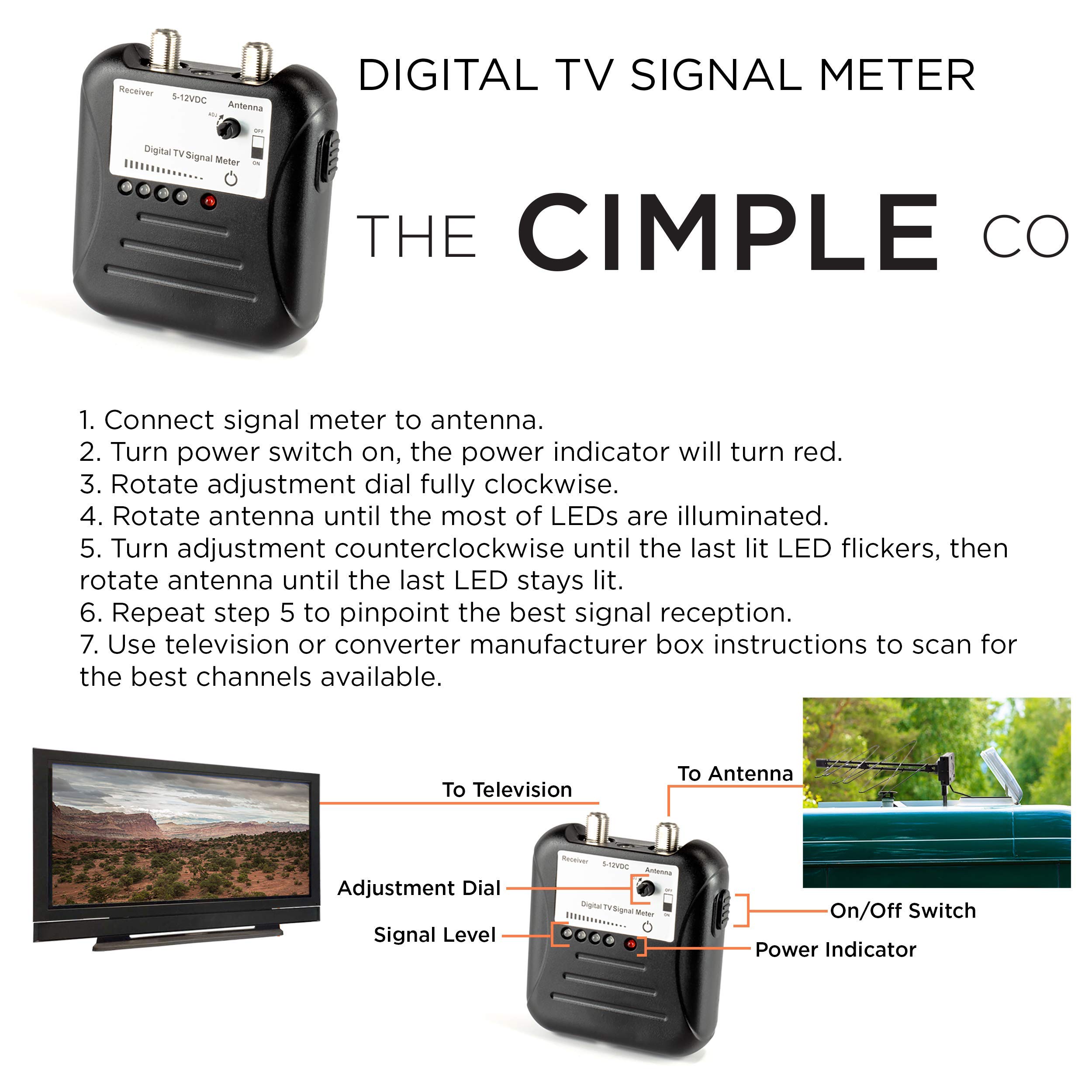 Medidor de intensidad de señal con intensidad de señal ajustable - Buscador de antena OTA de TV digital con indicador LED y cable coaxial