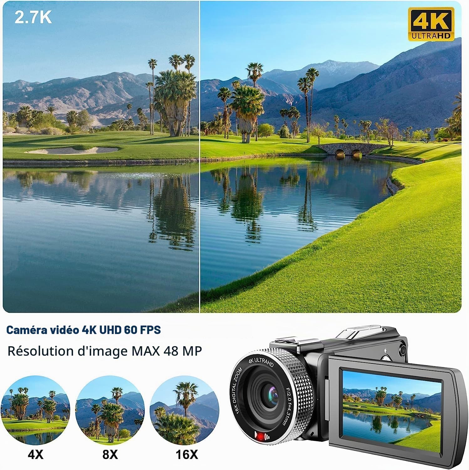 4K Video Camera, 48MP 30FPS Camcorder for Youtube, FHD1080P Video Vlogging Recorder /18X Digital Zoom /3.0'' 270°Rotation IPS Screen Camera Camcorder,with Remote / 2 Batteries